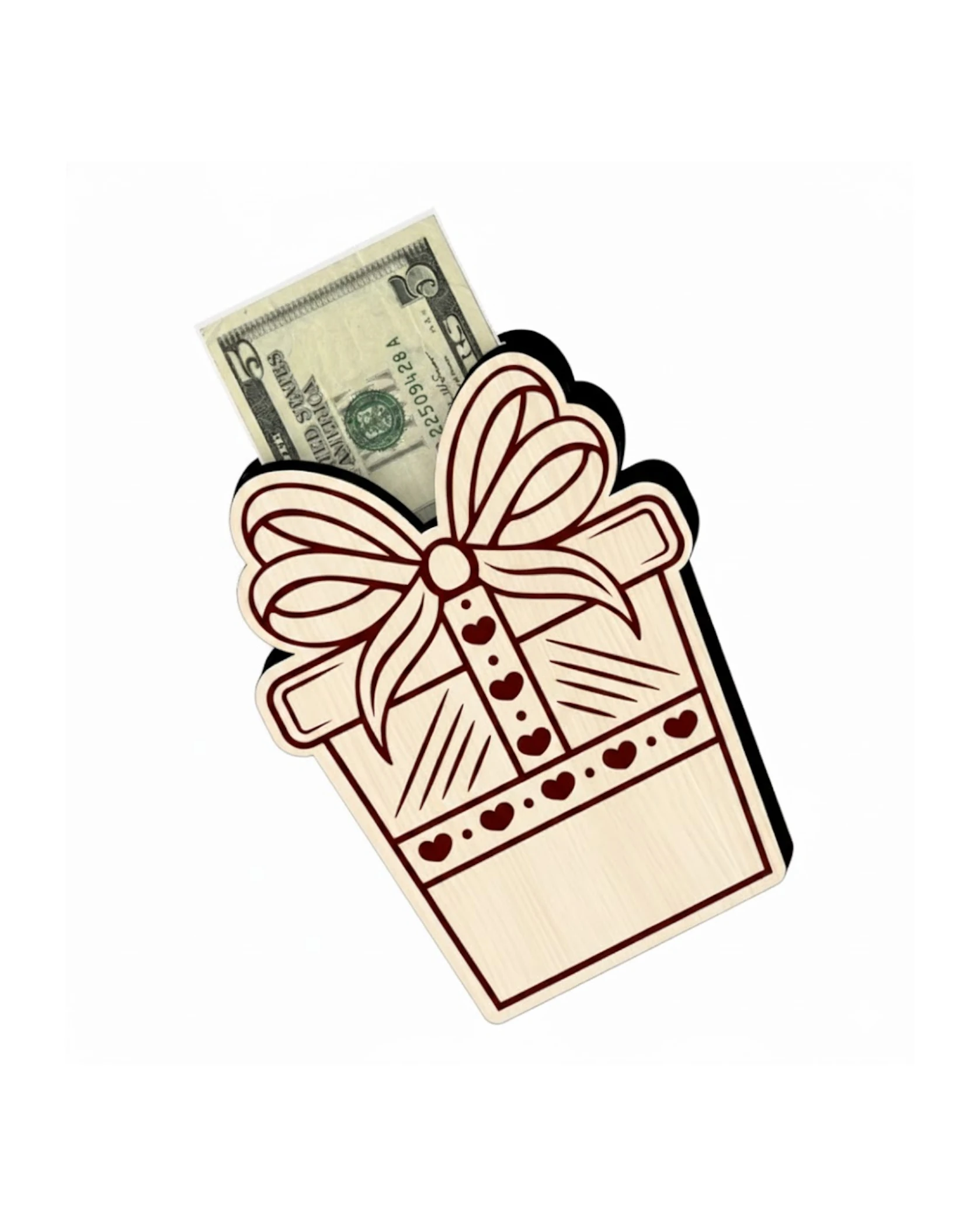 Drewniana Bombka-Pudełko na Pieniądze "Prezent z Kokardą" - grawerowanie laserowe ze sklejki | Lumoria Studio Rybnik