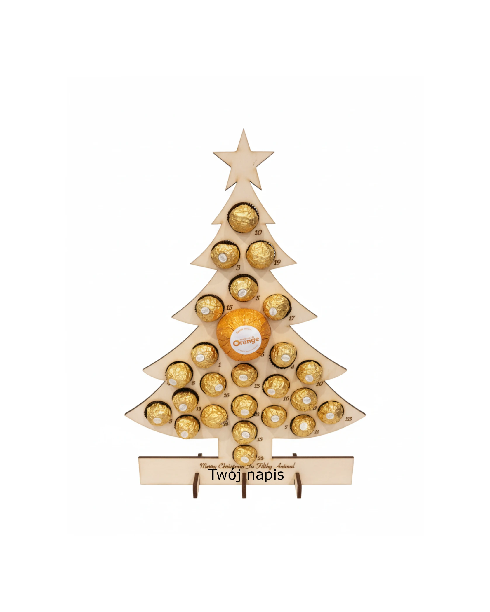 Kalendarz Adwentowy Choinka ze Sklejki – Stojak na Czekoladki Ferrero Rocher - zdjęcie 2 - grawerowanie laserowe