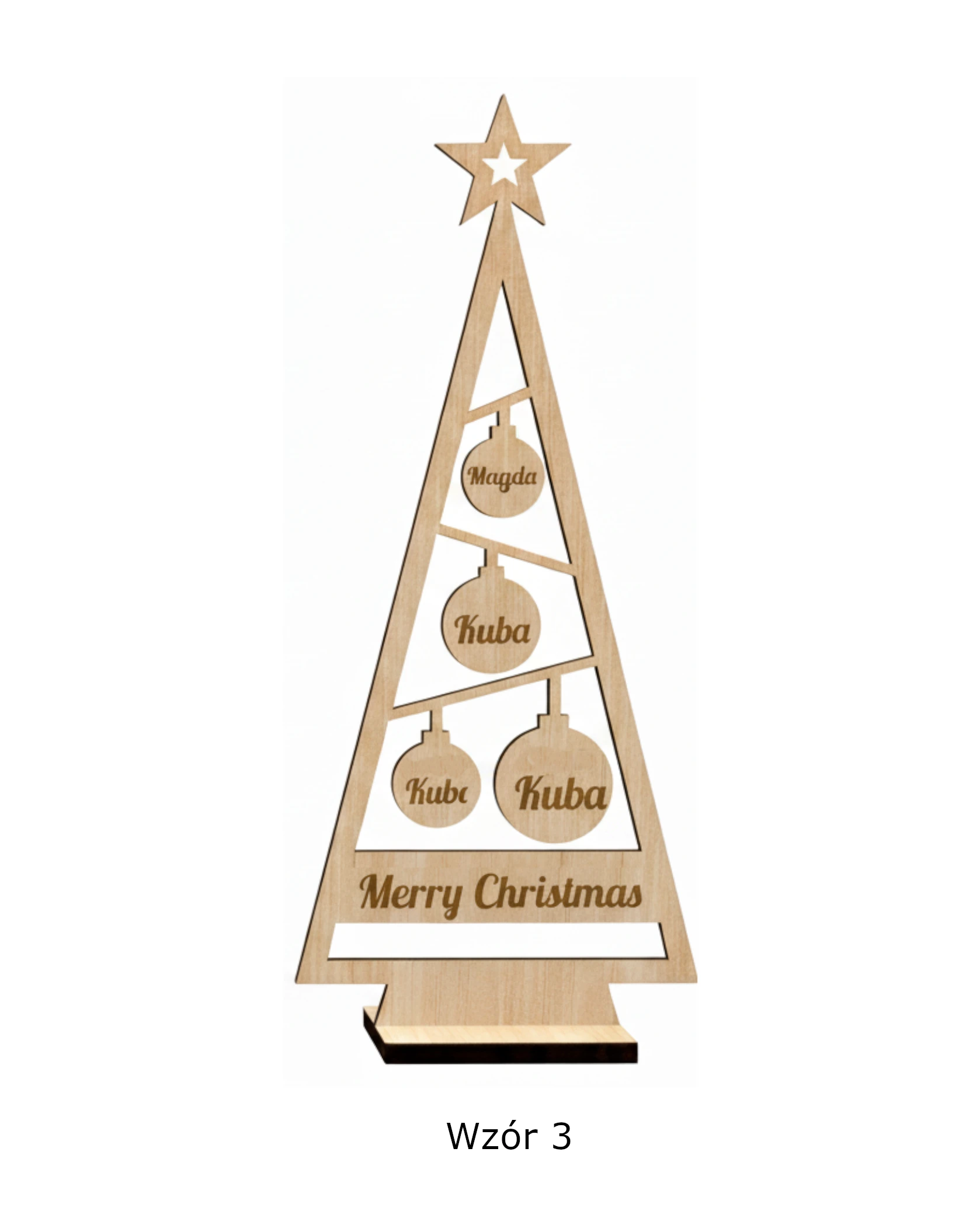 Personalizowana Drewniana Choinka z Grawerem Imion na Bombkach - zdjęcie 4 - grawerowanie laserowe