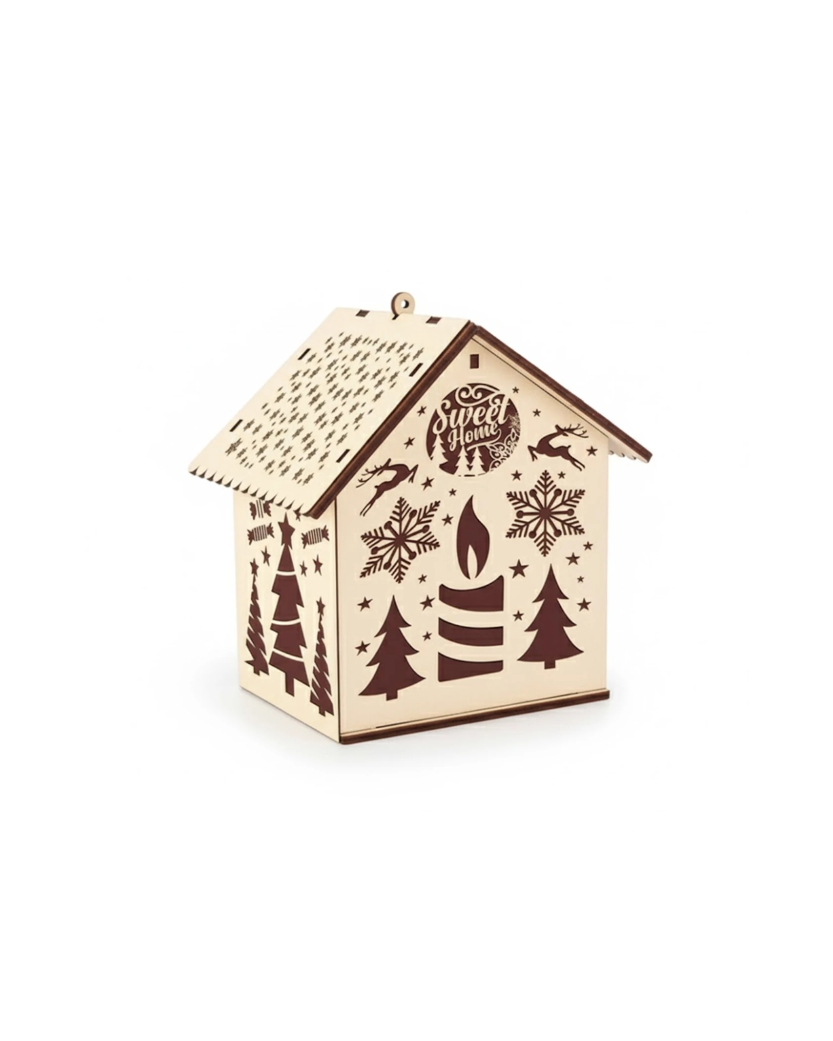 Drewniana Bombka/Dekoracja "Sweet Home" - Świąteczny Domek Ażurowy - grawerowanie laserowe ze sklejki | Lumoria Studio Rybnik