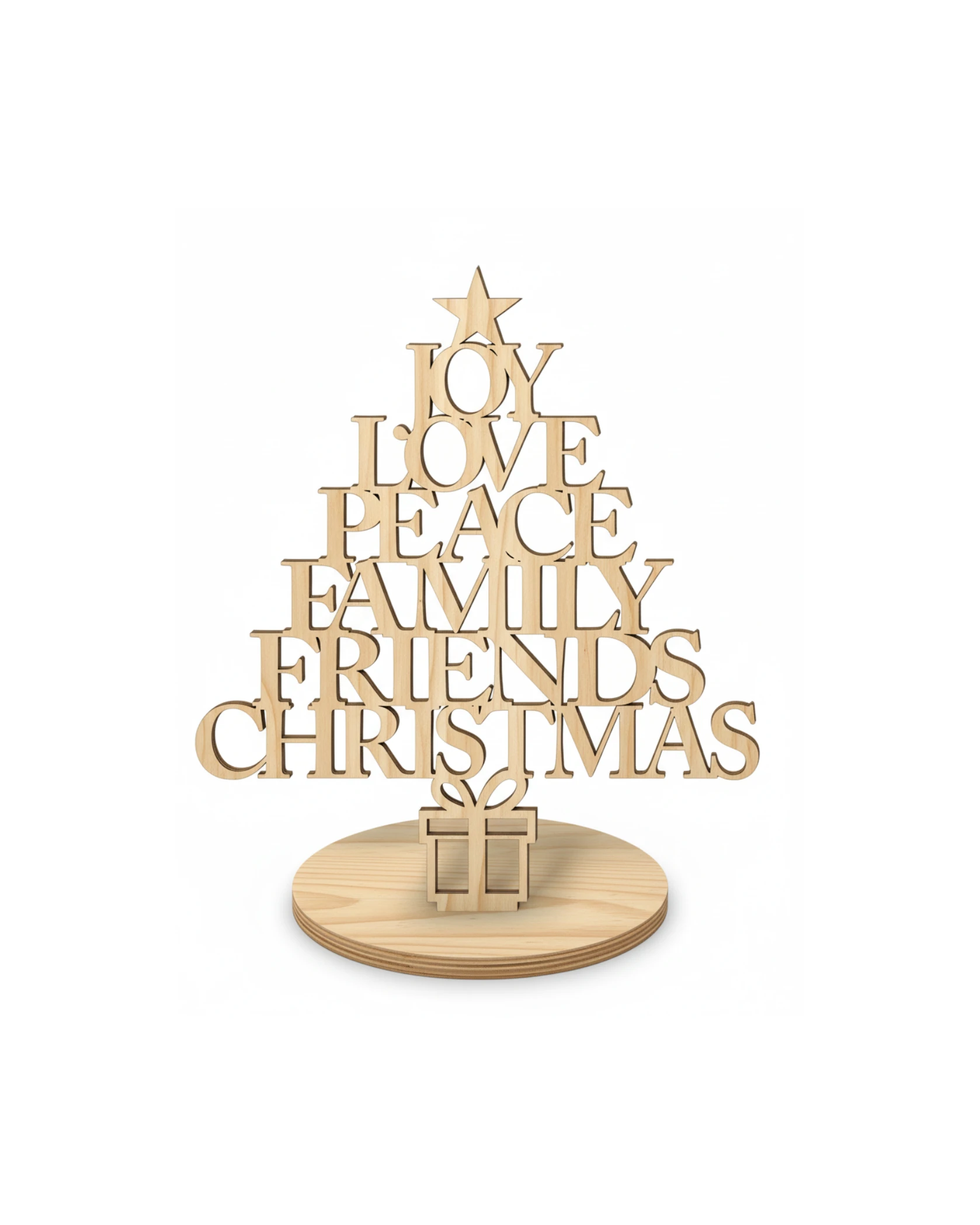 Drewniana Choinka Stojąca - Dekoracja Typograficzna - grawerowanie laserowe ze sklejki | Lumoria Studio Rybnik
