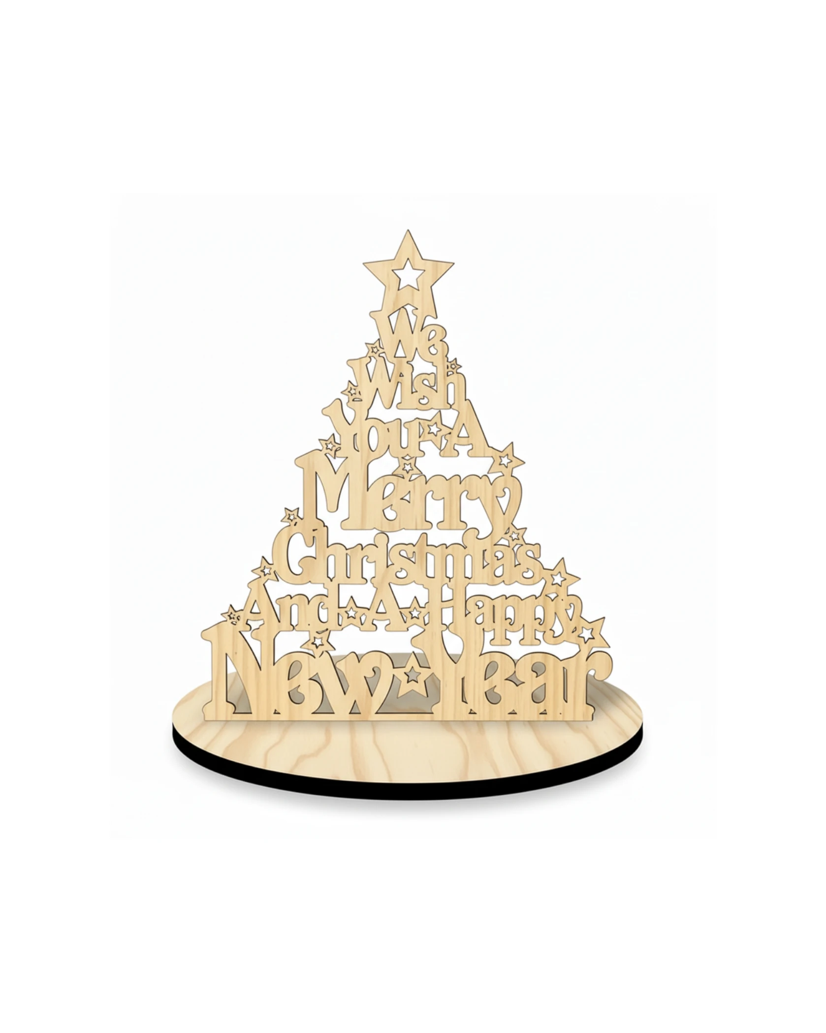 Drewniana Choinka Typograficzna ze Sklejki - grawerowanie laserowe ze sklejki | Lumoria Studio Rybnik