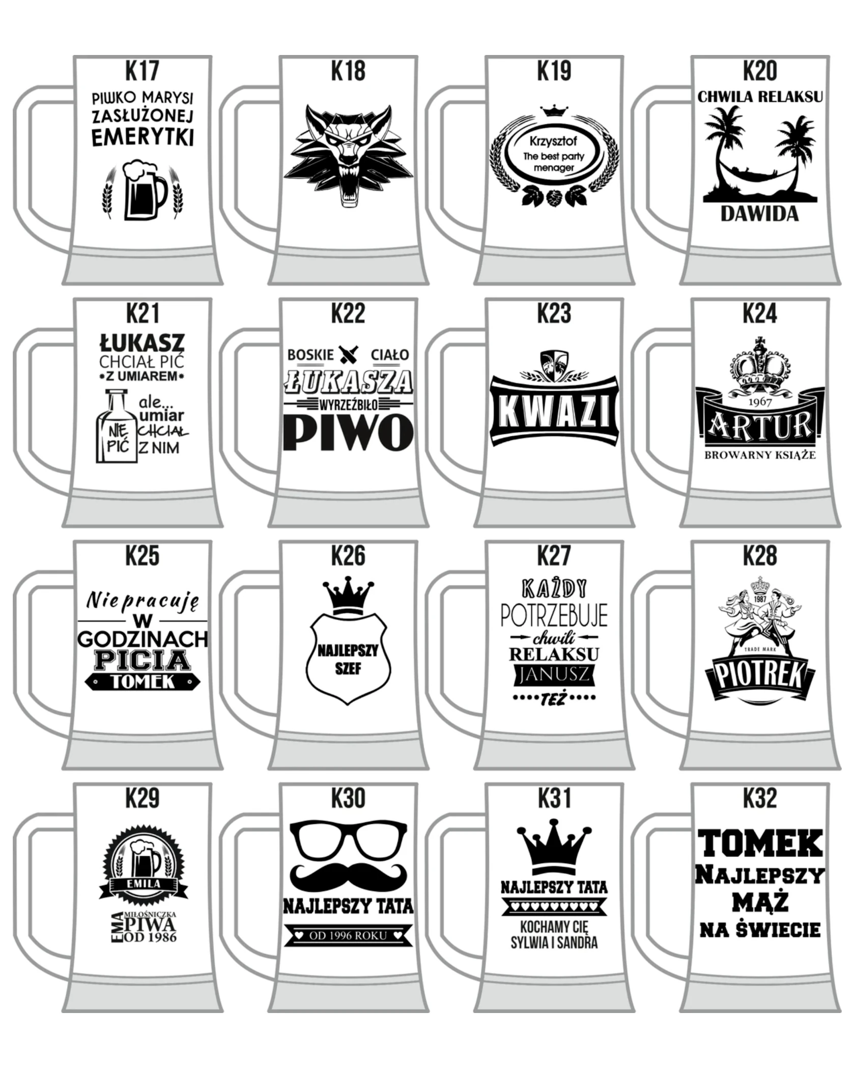 Personalizowany Kufel na Piwo z Grawerem – Wiele wzorów do wyboru - zdjęcie 4 - grawerowanie laserowe
