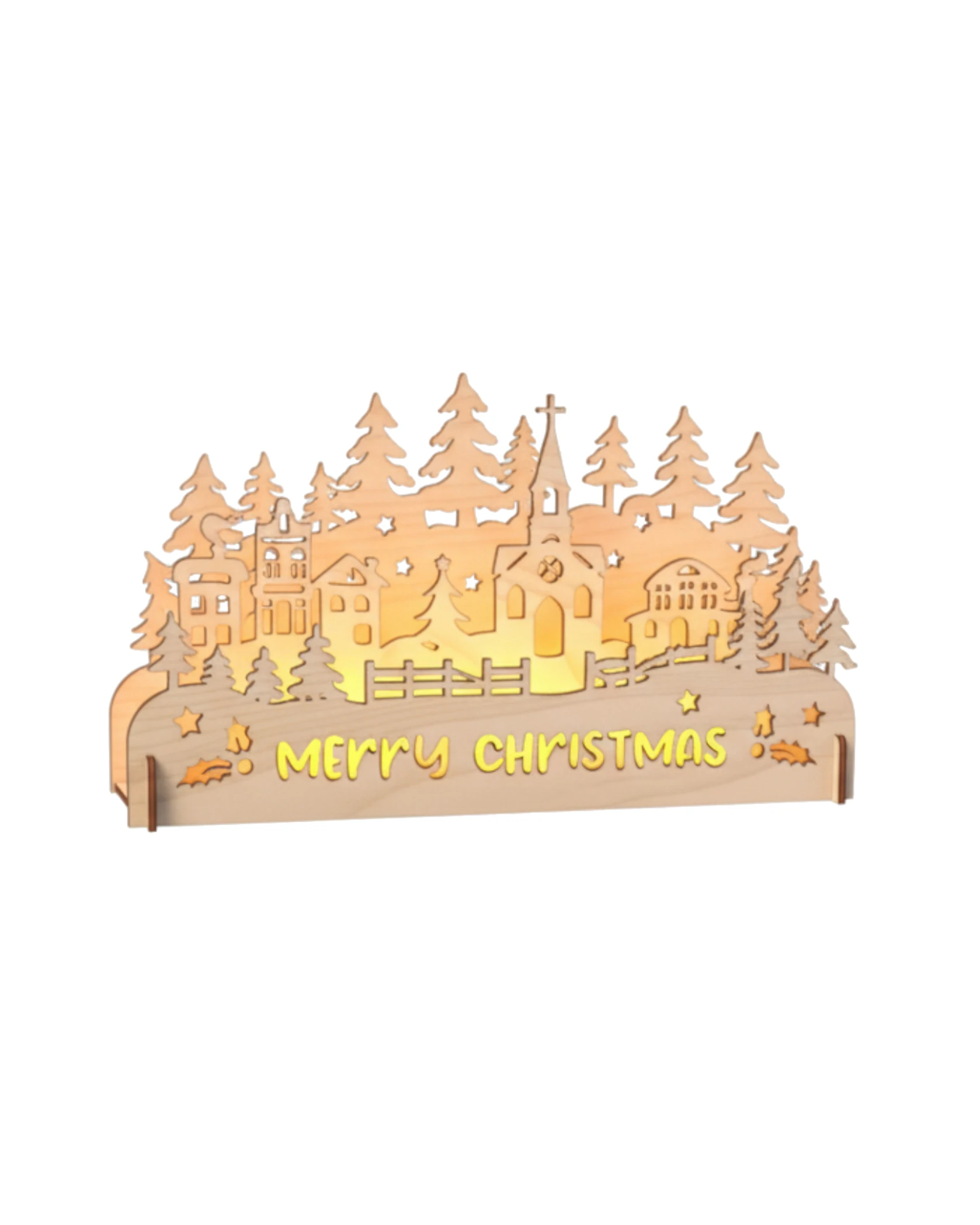Świąteczne Miasteczko "Merry Christmas" - Drewniany Świecznik 3D Lampion - zdjęcie 2 - grawerowanie laserowe