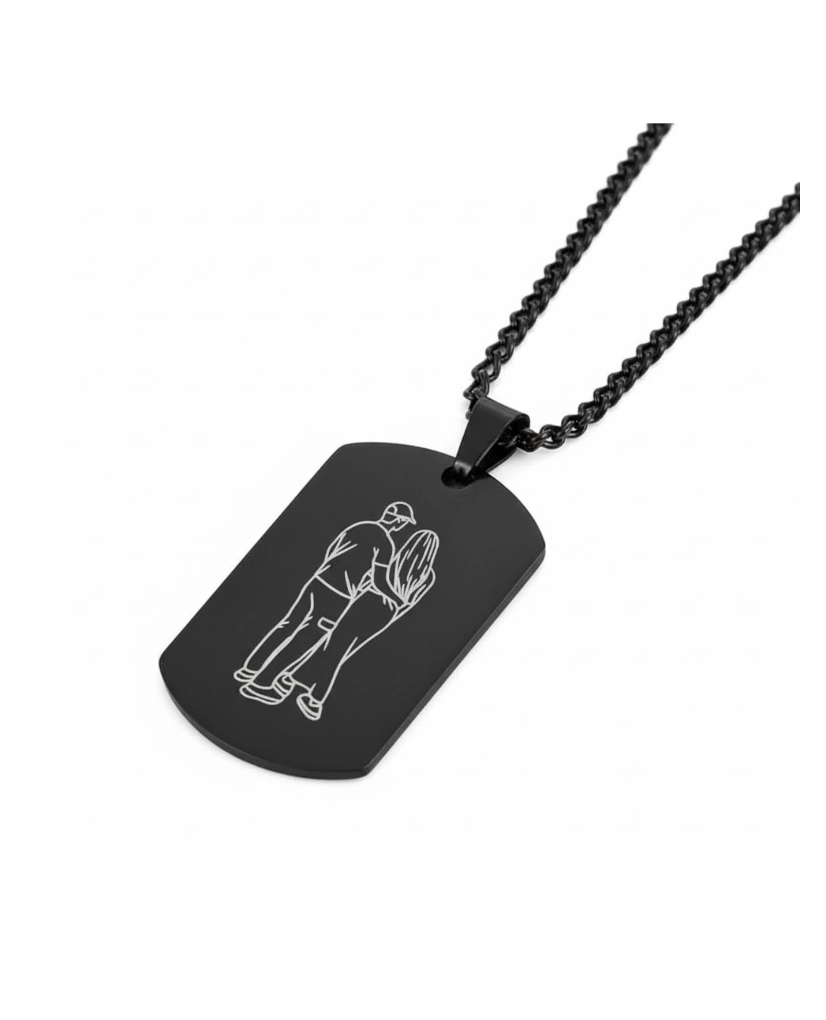 Personalizowany Naszyjnik Nieśmiertelnik – Grawer Twojego Zdjęcia i Tekstu (Czarna Stal) - grawerowanie laserowe ze sklejki | Lumoria Studio Rybnik