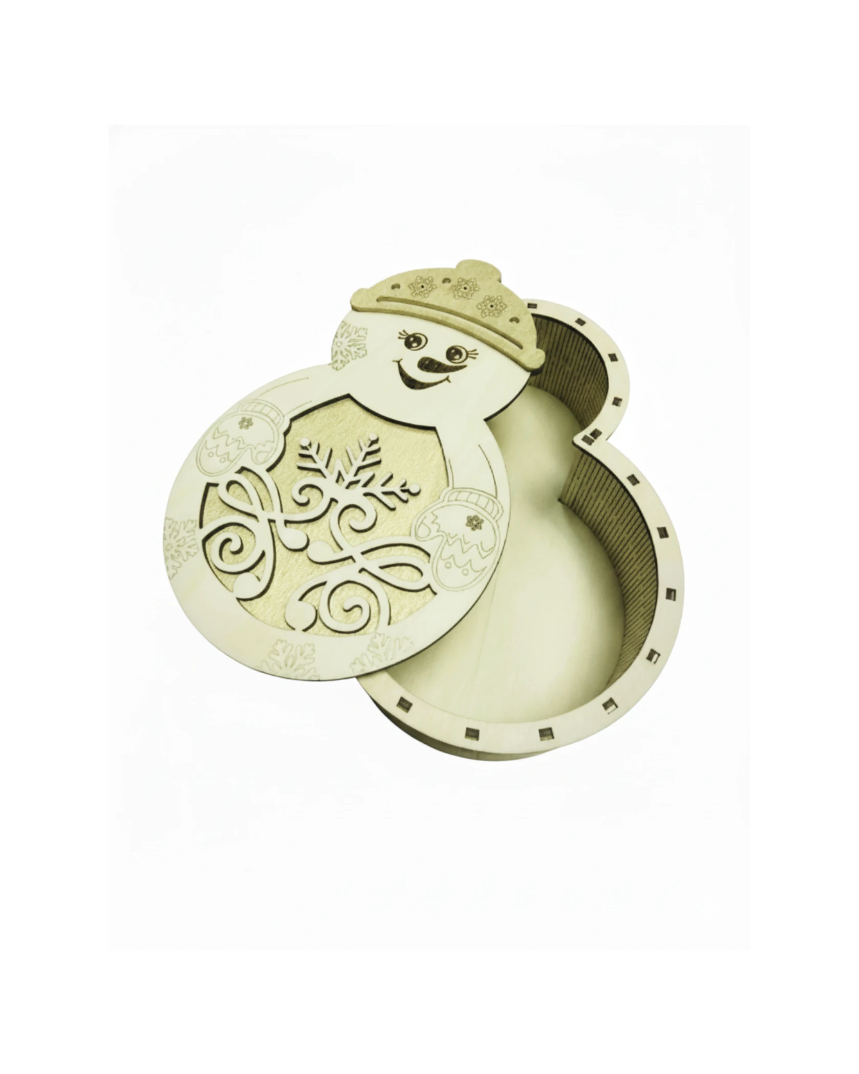 Pudełko Drewniane w Kształcie Bałwanka na Prezent Świąteczny - grawerowanie laserowe ze sklejki | Lumoria Studio Rybnik