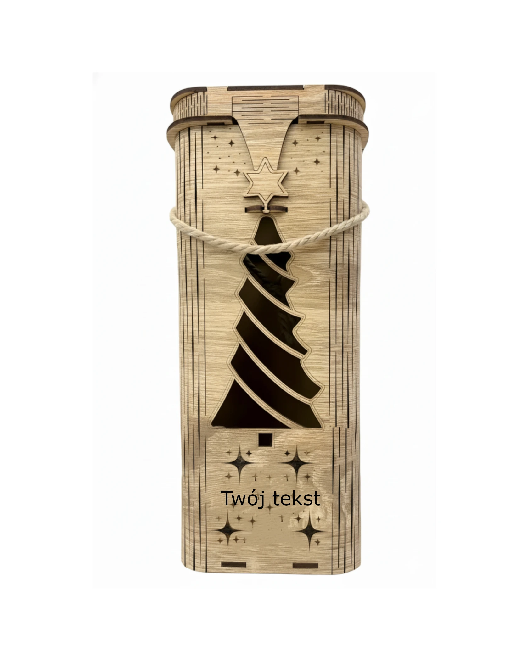 Drewniane Pudełko Świąteczne na Wino / Alkohol - Wzór Choinka - zdjęcie 2 - grawerowanie laserowe