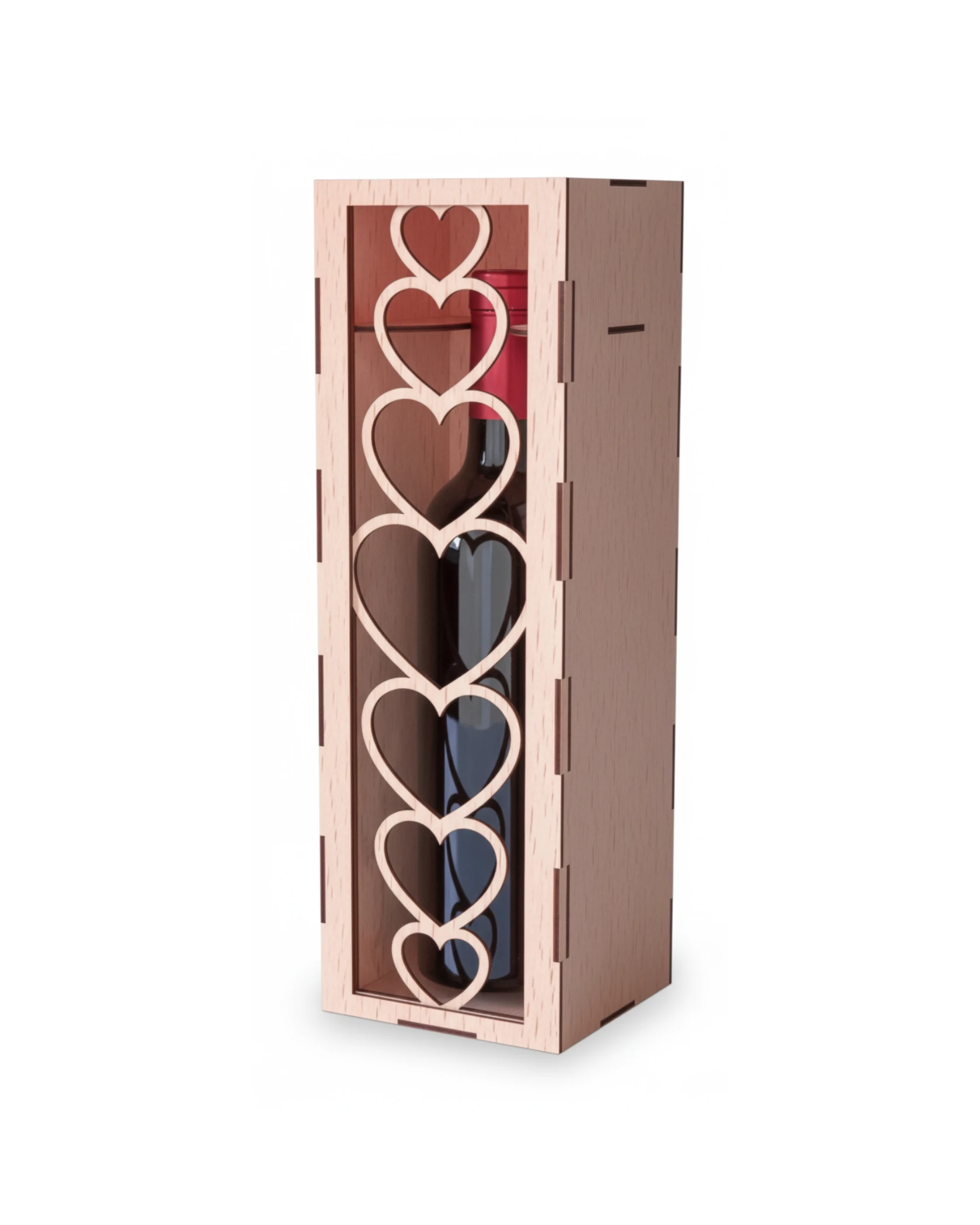 Drewniane Pudełko na Wino z Ażurową Kolumną Serc - grawerowanie laserowe ze sklejki | Lumoria Studio Rybnik
