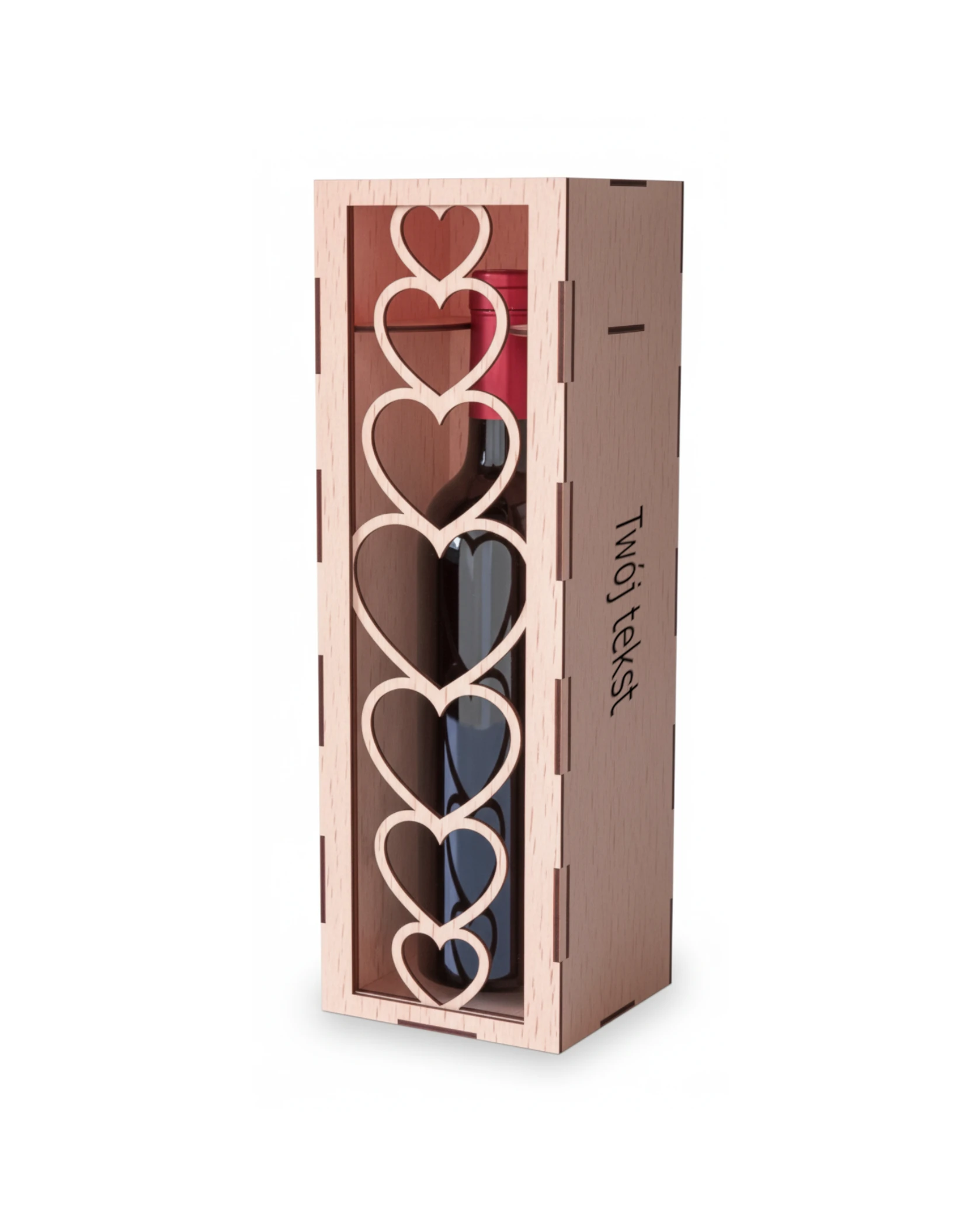 Drewniane Pudełko na Wino z Ażurową Kolumną Serc - zdjęcie 2 - grawerowanie laserowe