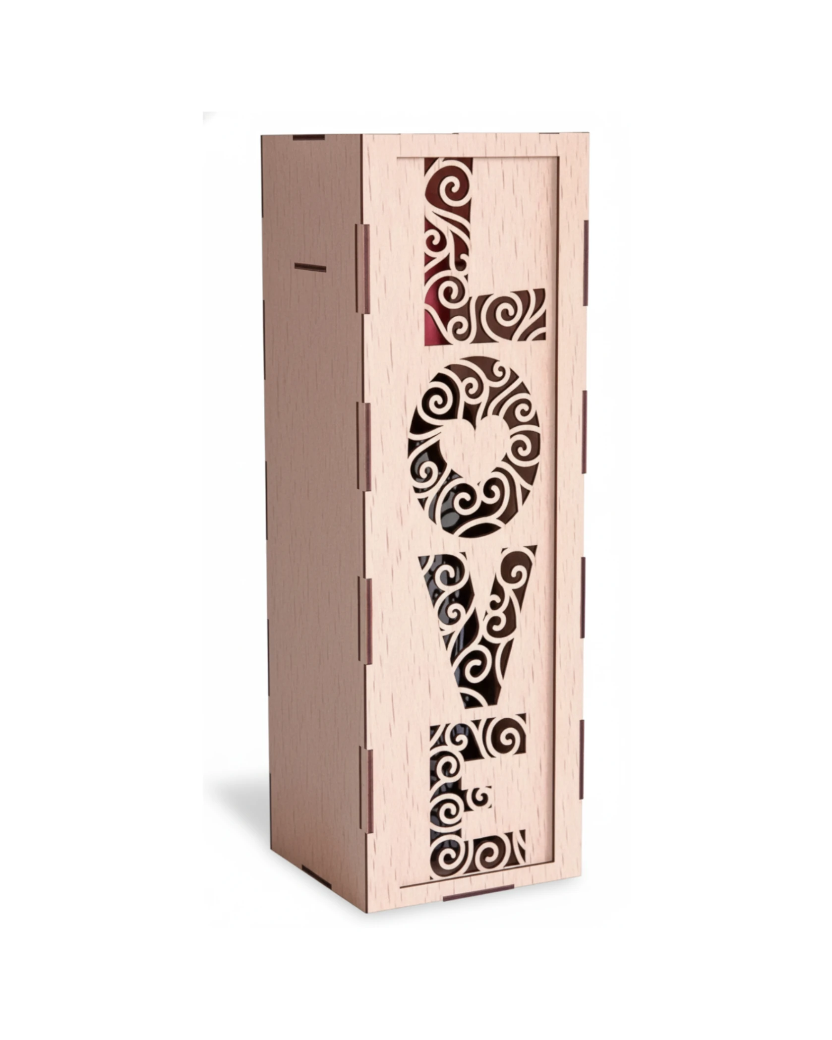 Drewniane Pudełko na Wino "LOVE" z Bogatym Ażurowym Grawerem - grawerowanie laserowe ze sklejki | Lumoria Studio Rybnik