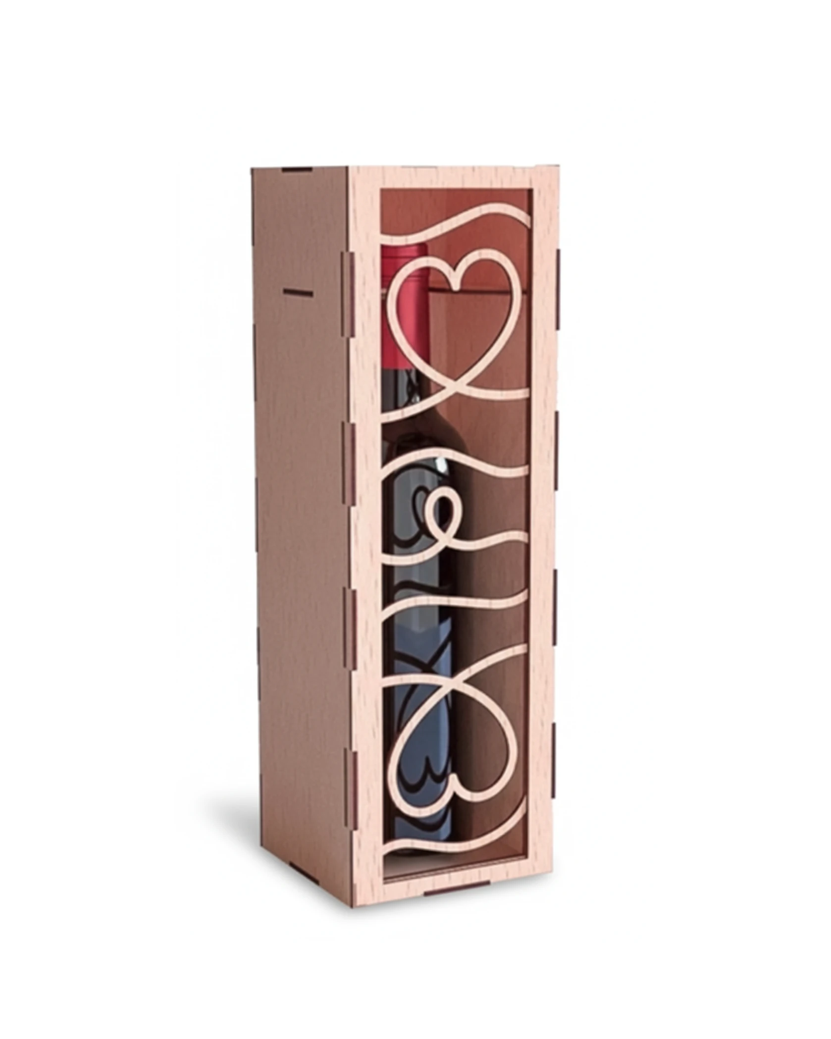 Drewniane Pudełko na Wino z Romantycznym Ażurowym Wzorem Serc - grawerowanie laserowe ze sklejki | Lumoria Studio Rybnik