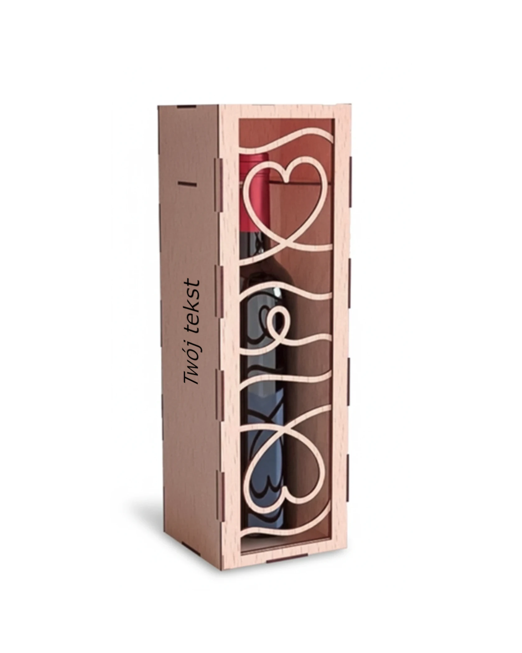 Drewniane Pudełko na Wino z Romantycznym Ażurowym Wzorem Serc - zdjęcie 2 - grawerowanie laserowe