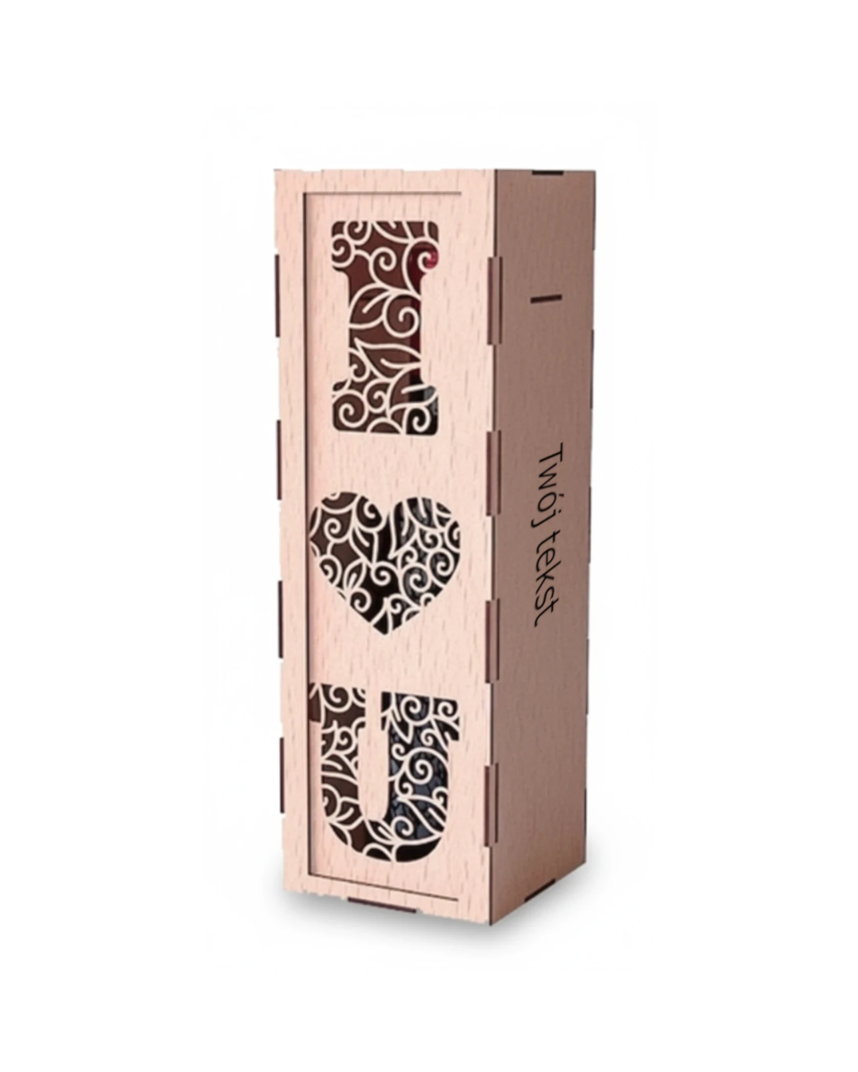 Drewniane Pudełko na Wino "I Love U" z Personalizowanym Grawerem - zdjęcie 2 - grawerowanie laserowe