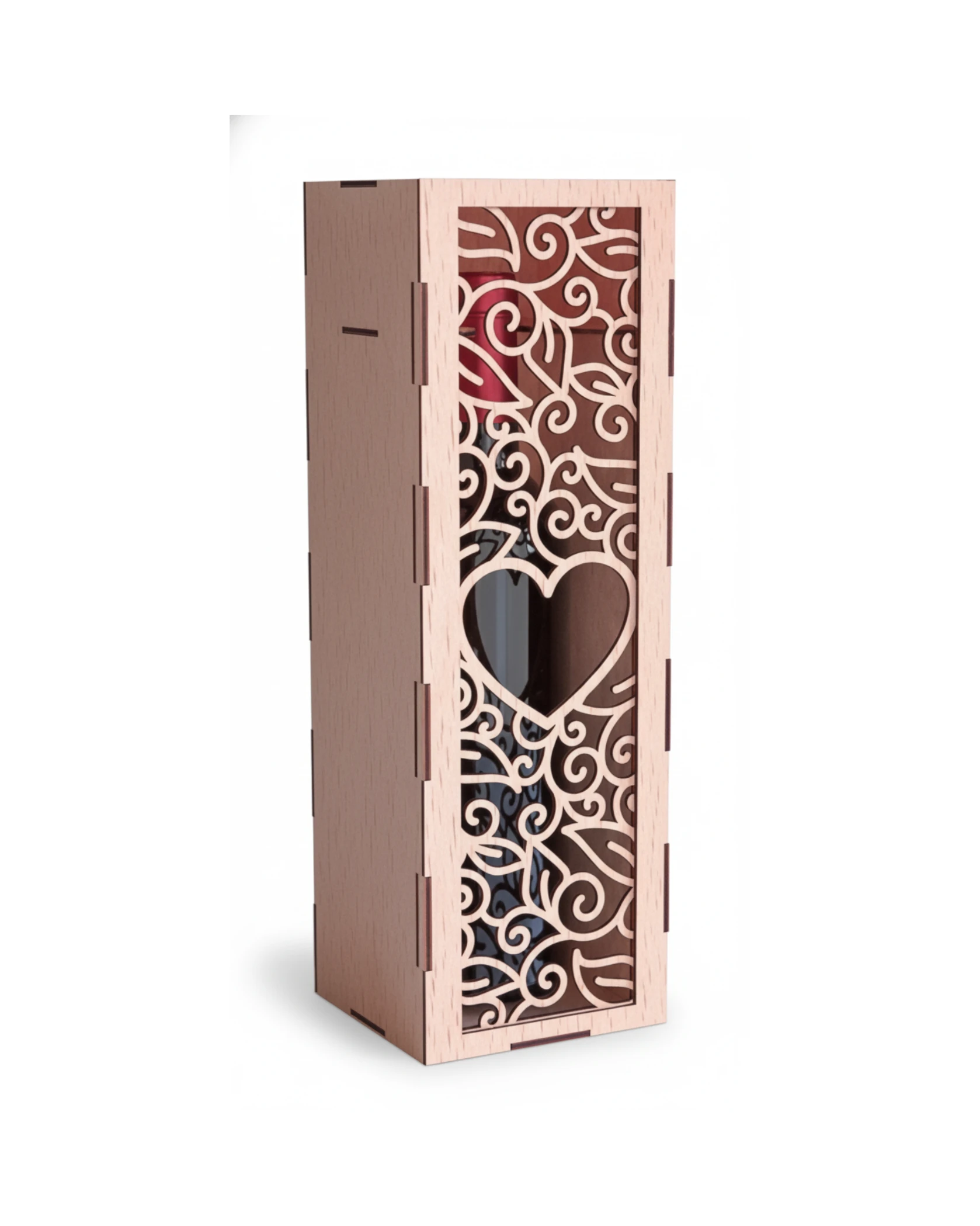 Drewniane Pudełko na Wino z Romantycznym Grawerem i Sercem - grawerowanie laserowe ze sklejki | Lumoria Studio Rybnik