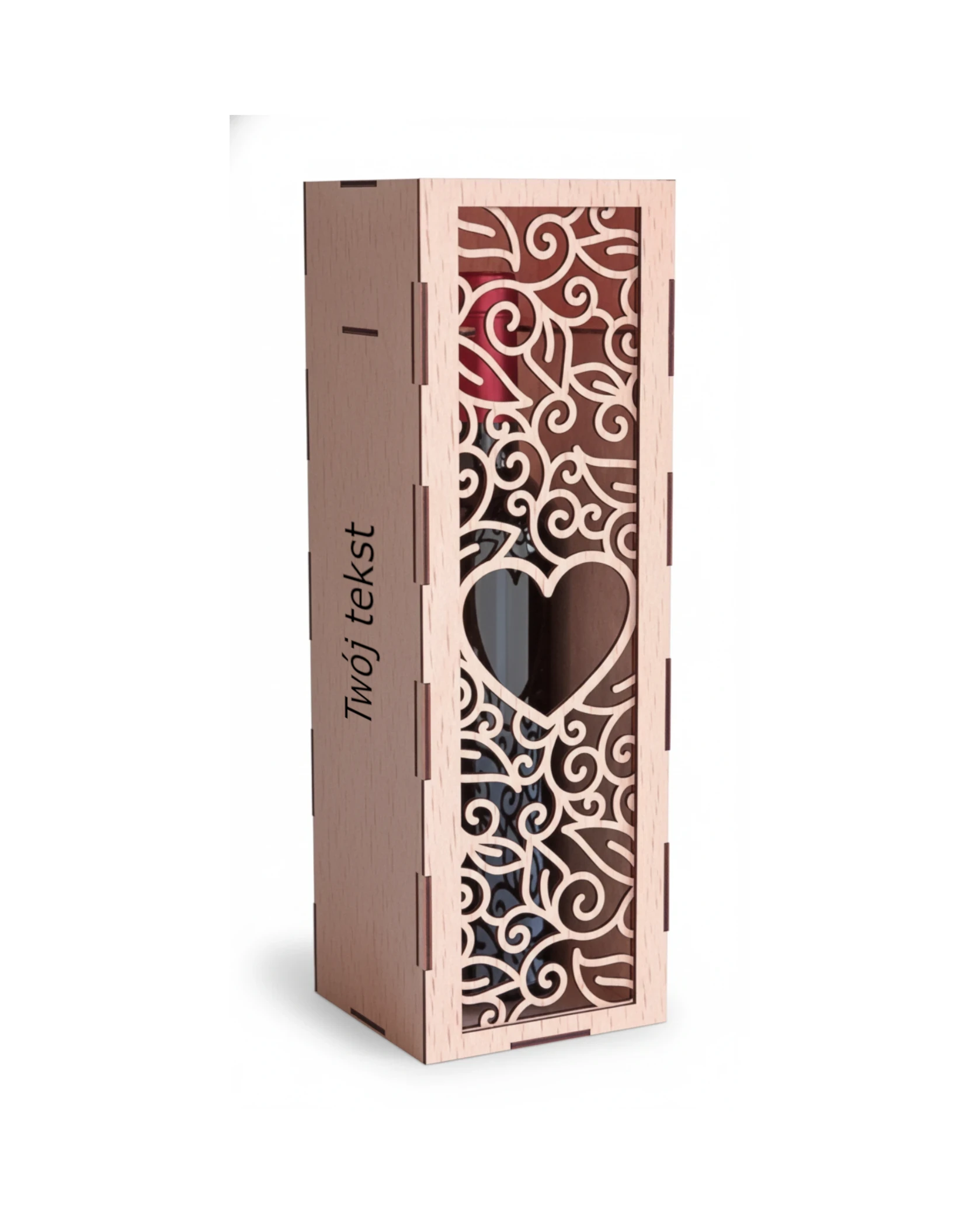 Drewniane Pudełko na Wino z Romantycznym Grawerem i Sercem - zdjęcie 2 - grawerowanie laserowe