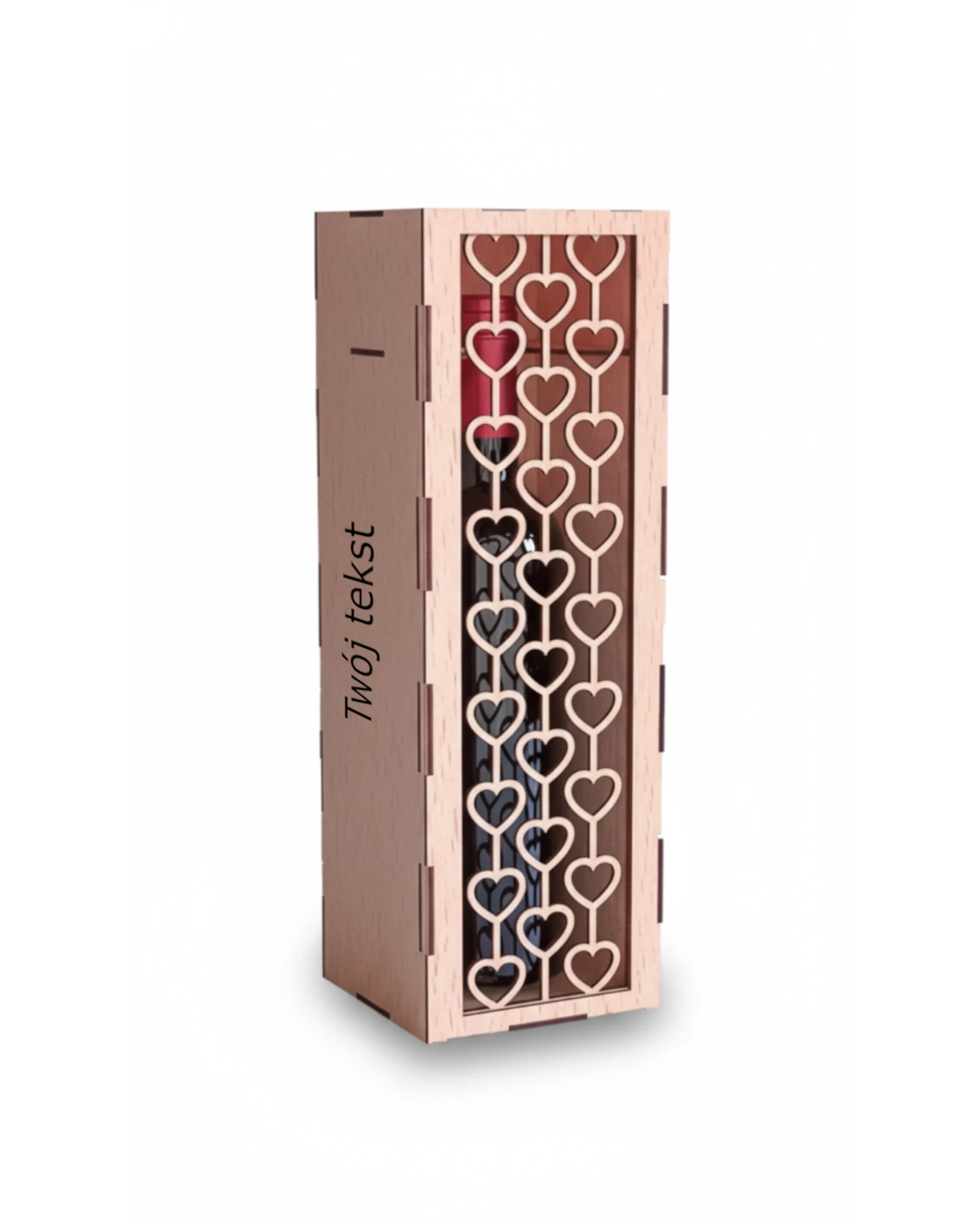 Drewniane Pudełko na Wino z Ażurowym Wzorem Serc 2 - zdjęcie 2 - grawerowanie laserowe