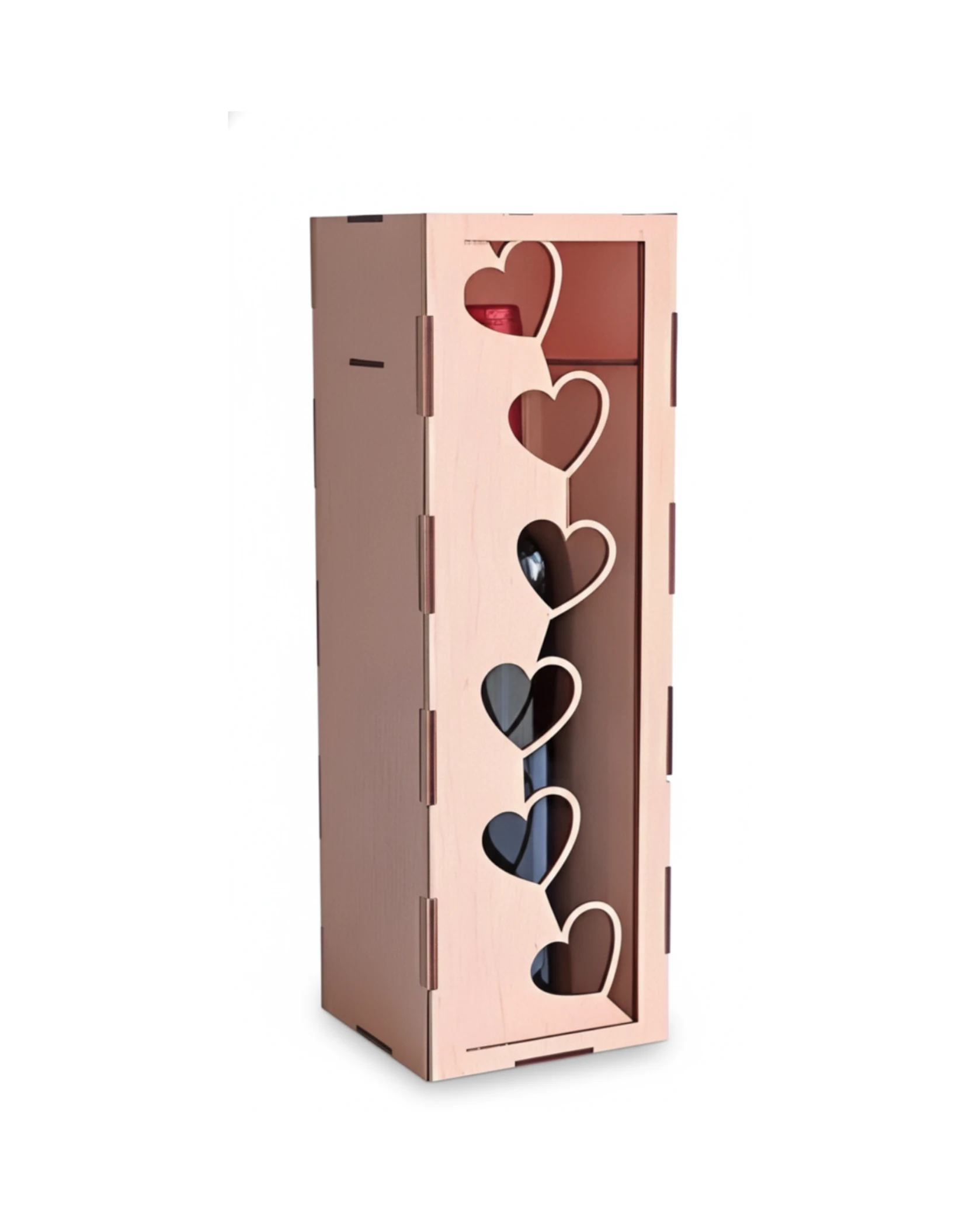 Drewniane Pudełko na Wino z Romantycznym Ażurowym Sercowym Szlakiem - grawerowanie laserowe ze sklejki | Lumoria Studio Rybnik