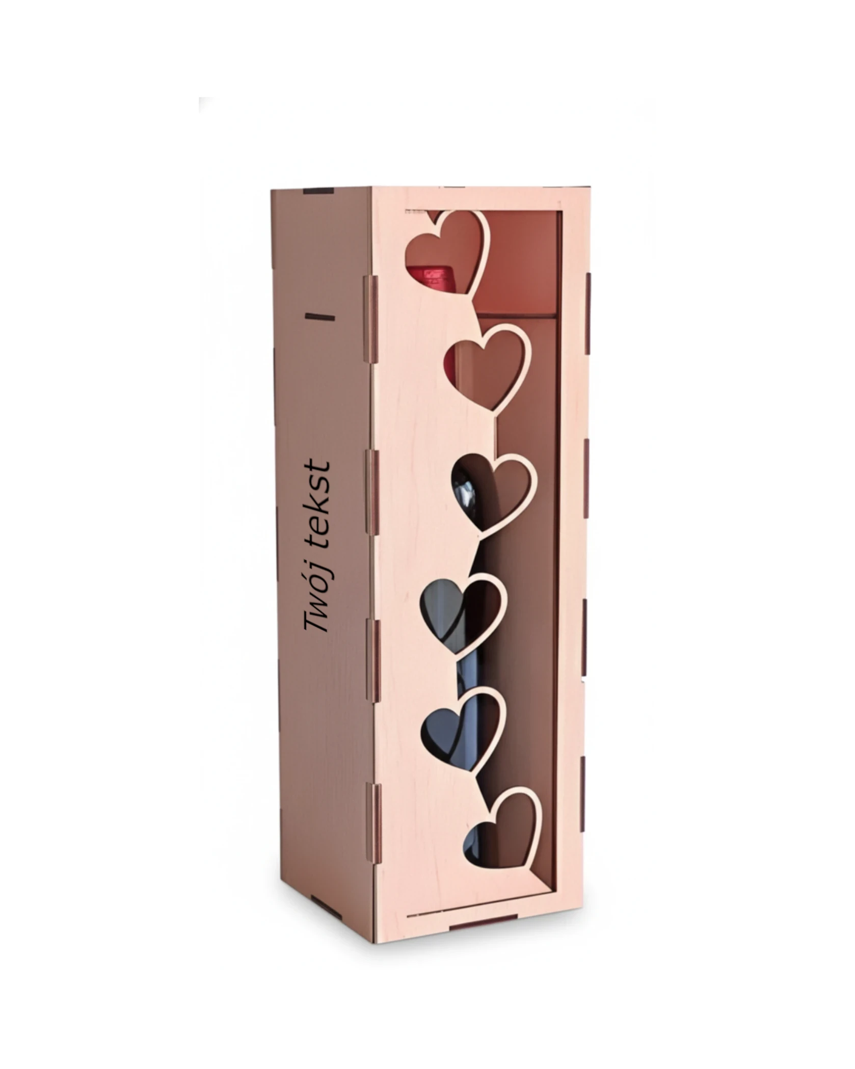 Drewniane Pudełko na Wino z Romantycznym Ażurowym Sercowym Szlakiem - zdjęcie 2 - grawerowanie laserowe