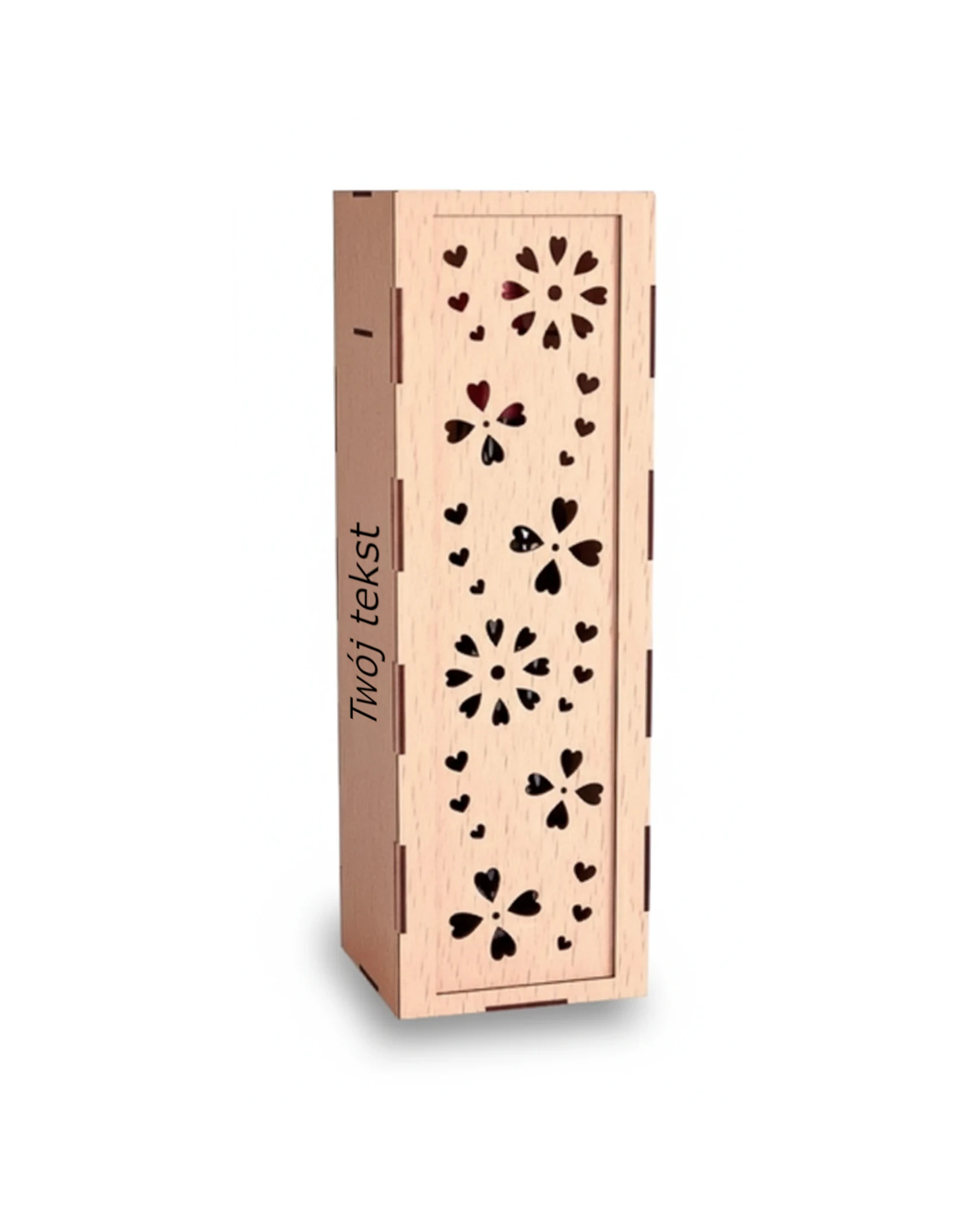 Drewniane Pudełko na Wino z Kwiatami i Sercami - zdjęcie 2 - grawerowanie laserowe