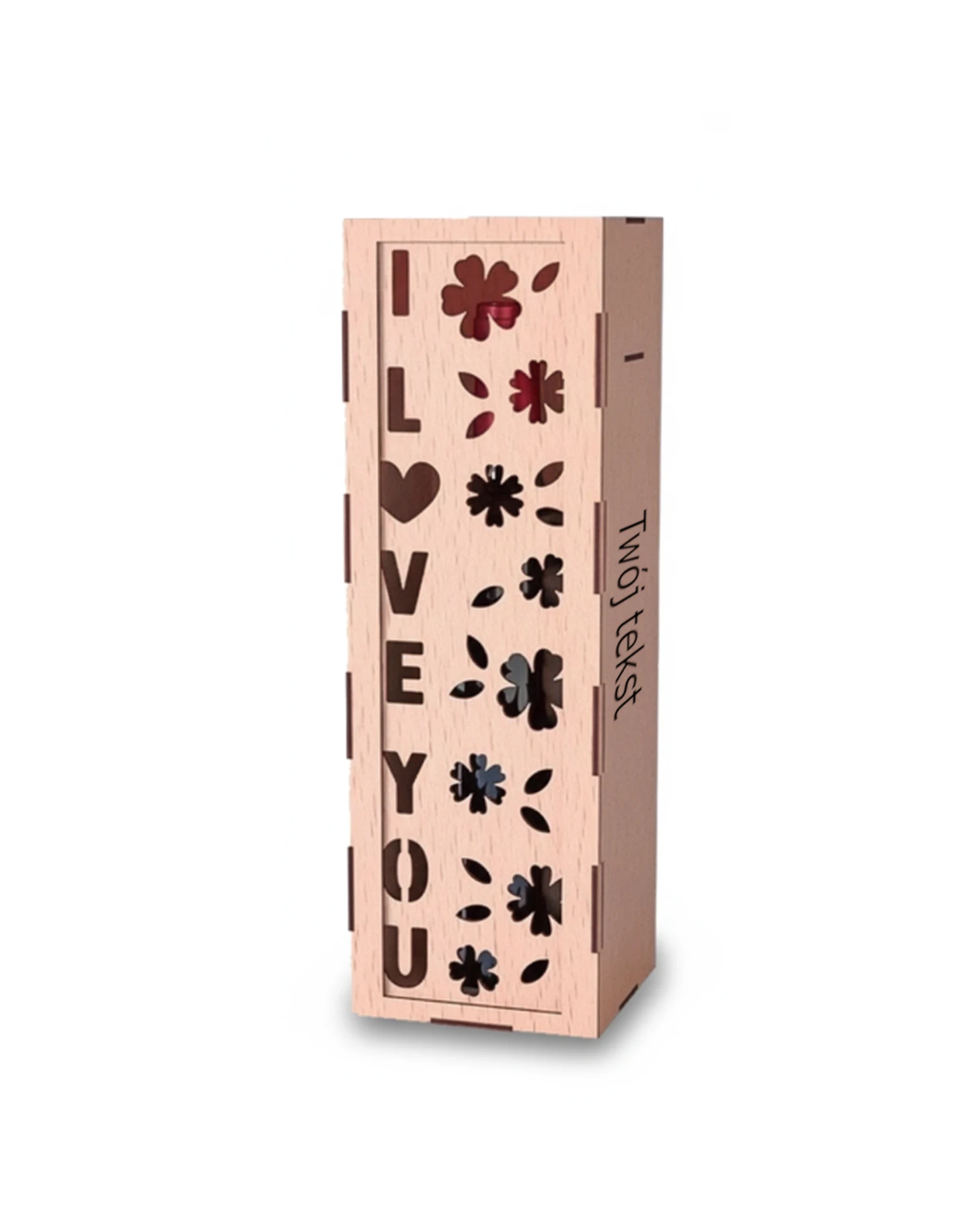 Drewniane Pudełko na Wino "I Love You" z Motywem Kwiatowym - zdjęcie 2 - grawerowanie laserowe