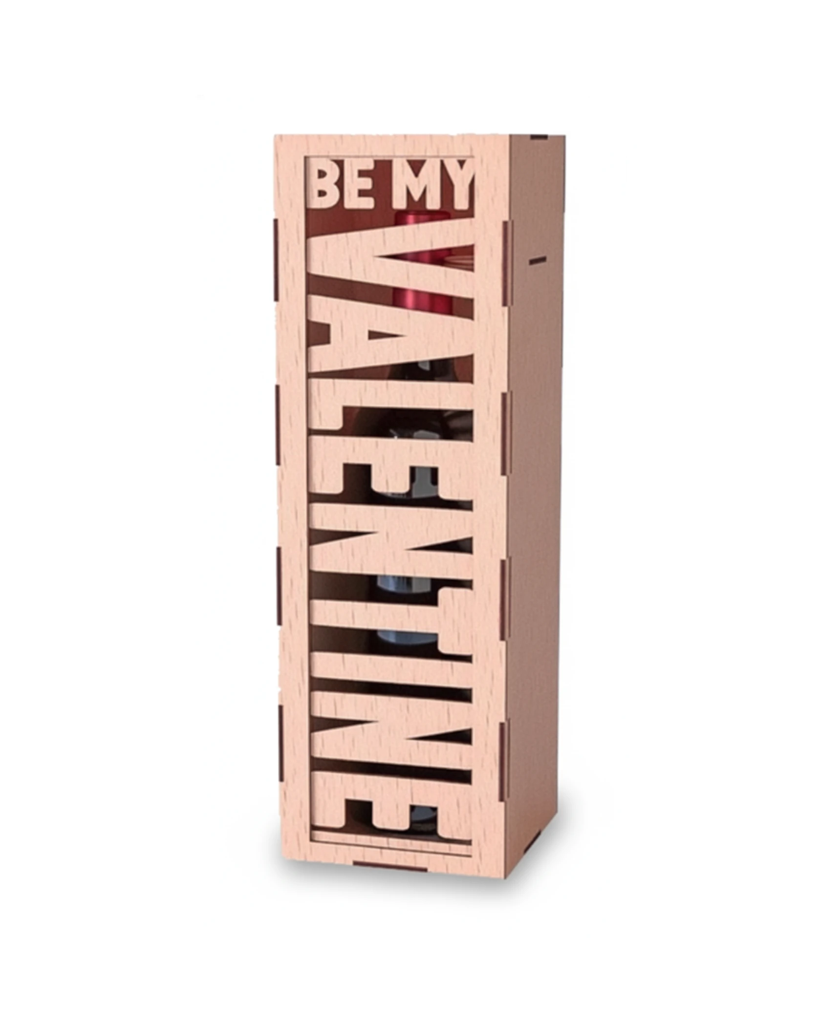 Personalizowane Drewniane Pudełko na Wino - "BE MY VALENTINE" - grawerowanie laserowe ze sklejki | Lumoria Studio Rybnik