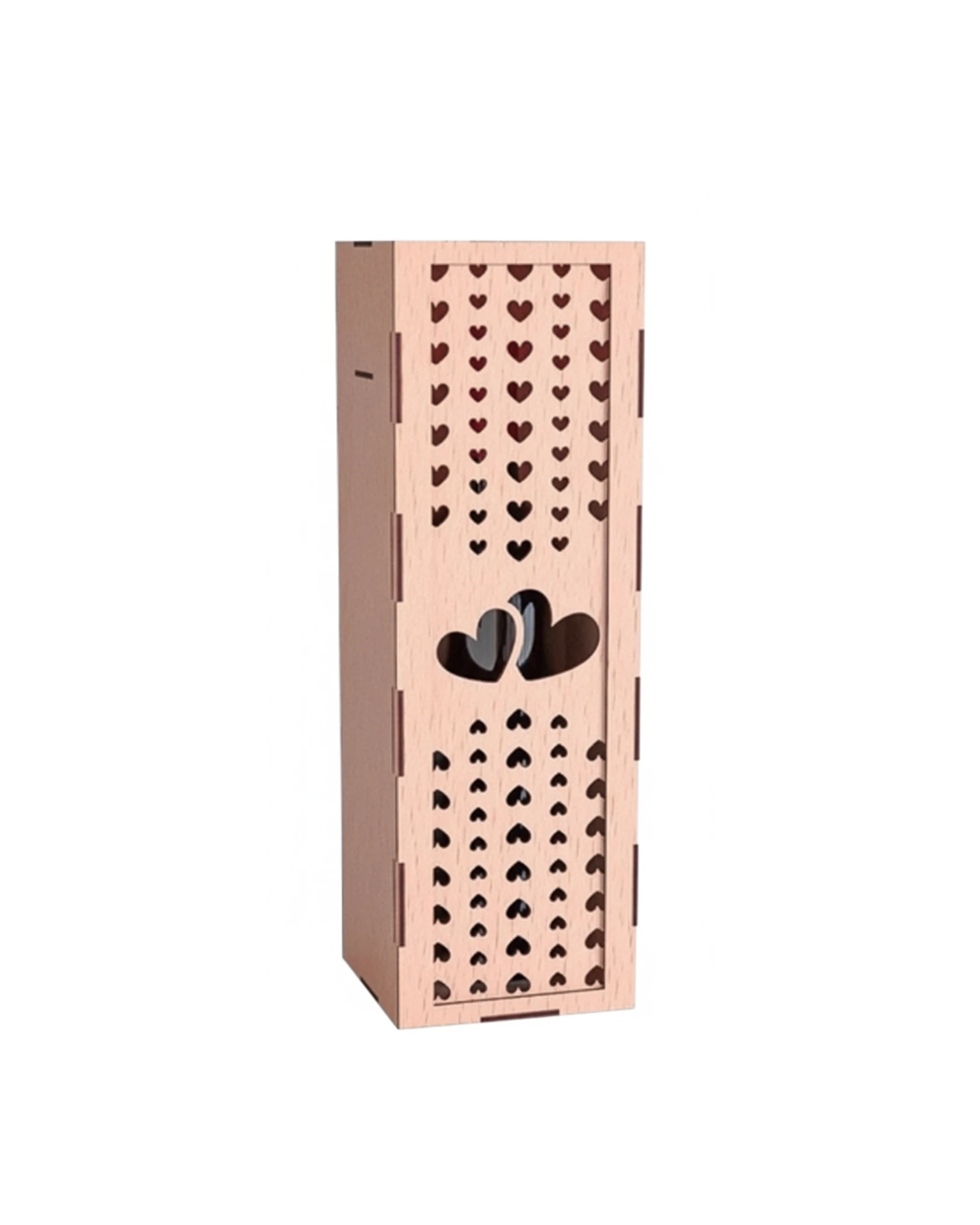 Personalizowane Drewniane Pudełko na Wino - Łączące się Serca - grawerowanie laserowe ze sklejki | Lumoria Studio Rybnik