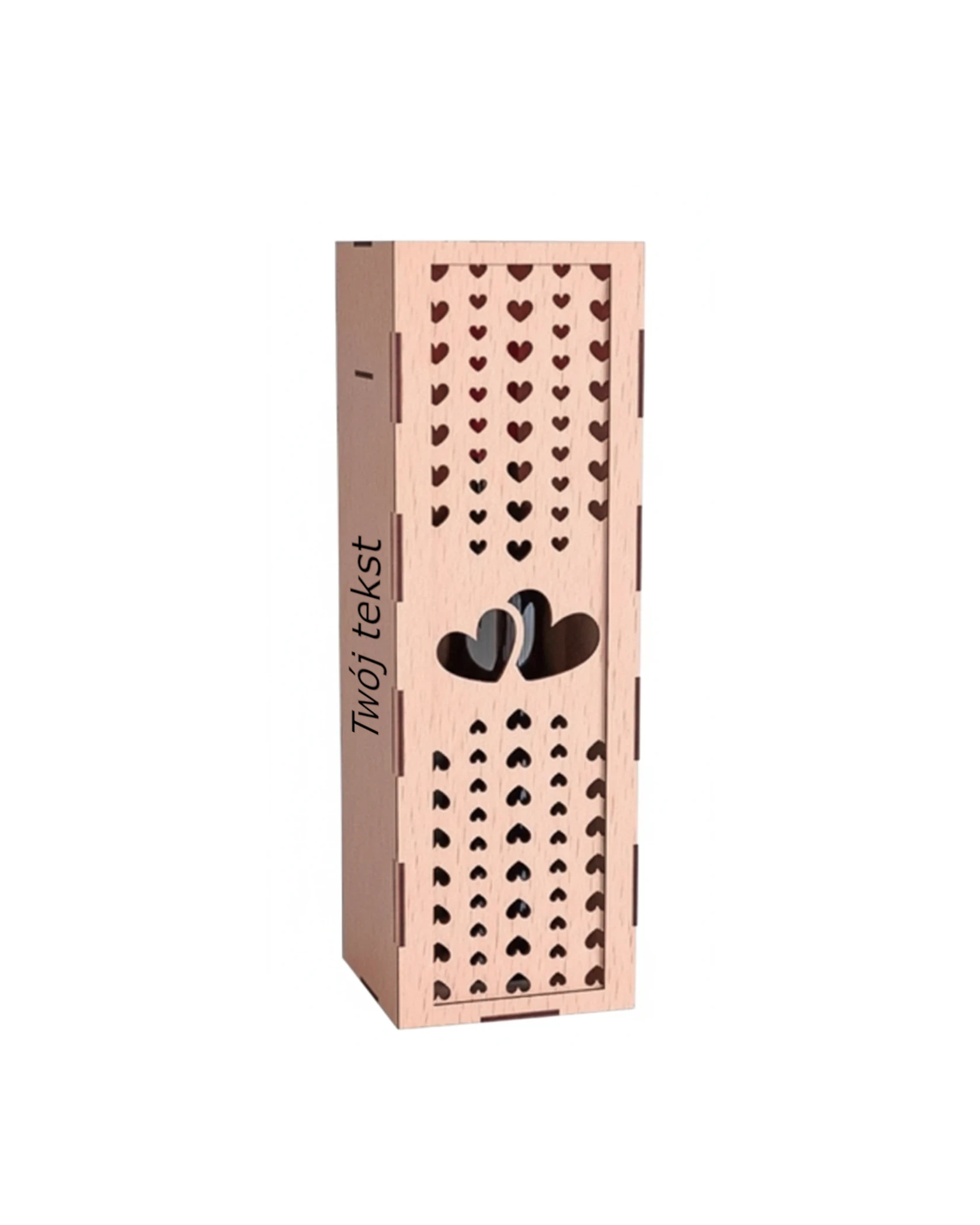 Personalizowane Drewniane Pudełko na Wino - Łączące się Serca - zdjęcie 2 - grawerowanie laserowe