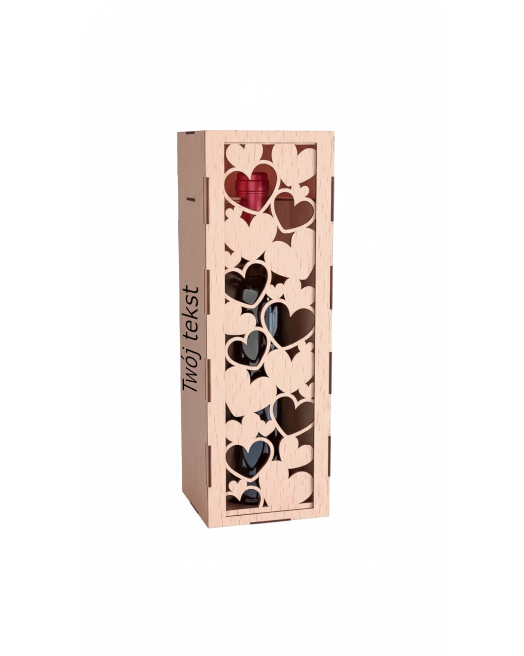 Personalizowane Drewniane Pudełko na Wino - Ażurowe Serca 2 - zdjęcie 2 - grawerowanie laserowe