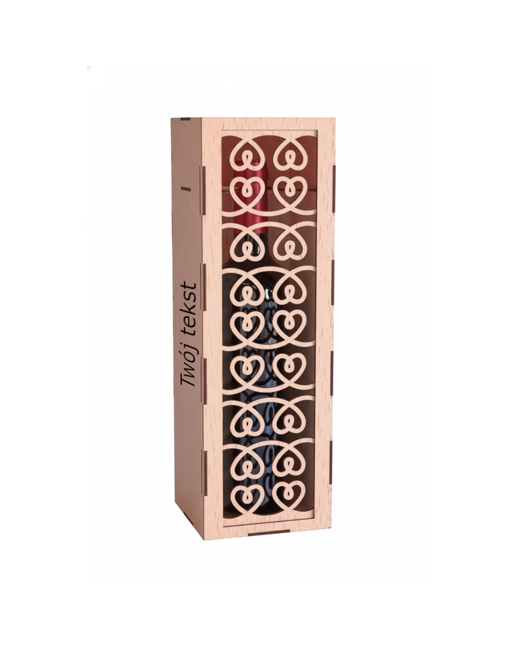 Personalizowane Drewniane Pudełko na Wino - Ażurowe Serca - zdjęcie 2 - grawerowanie laserowe