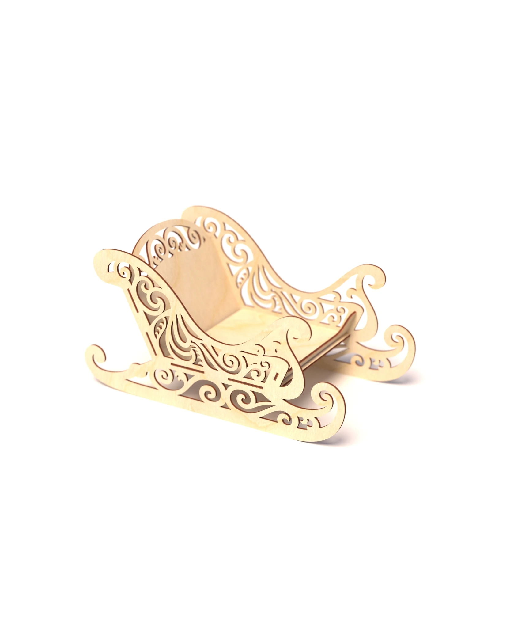 Drewniane Sanie Świąteczne 3D Ażurowe - Wycinane Laserowo - grawerowanie laserowe ze sklejki | Lumoria Studio Rybnik