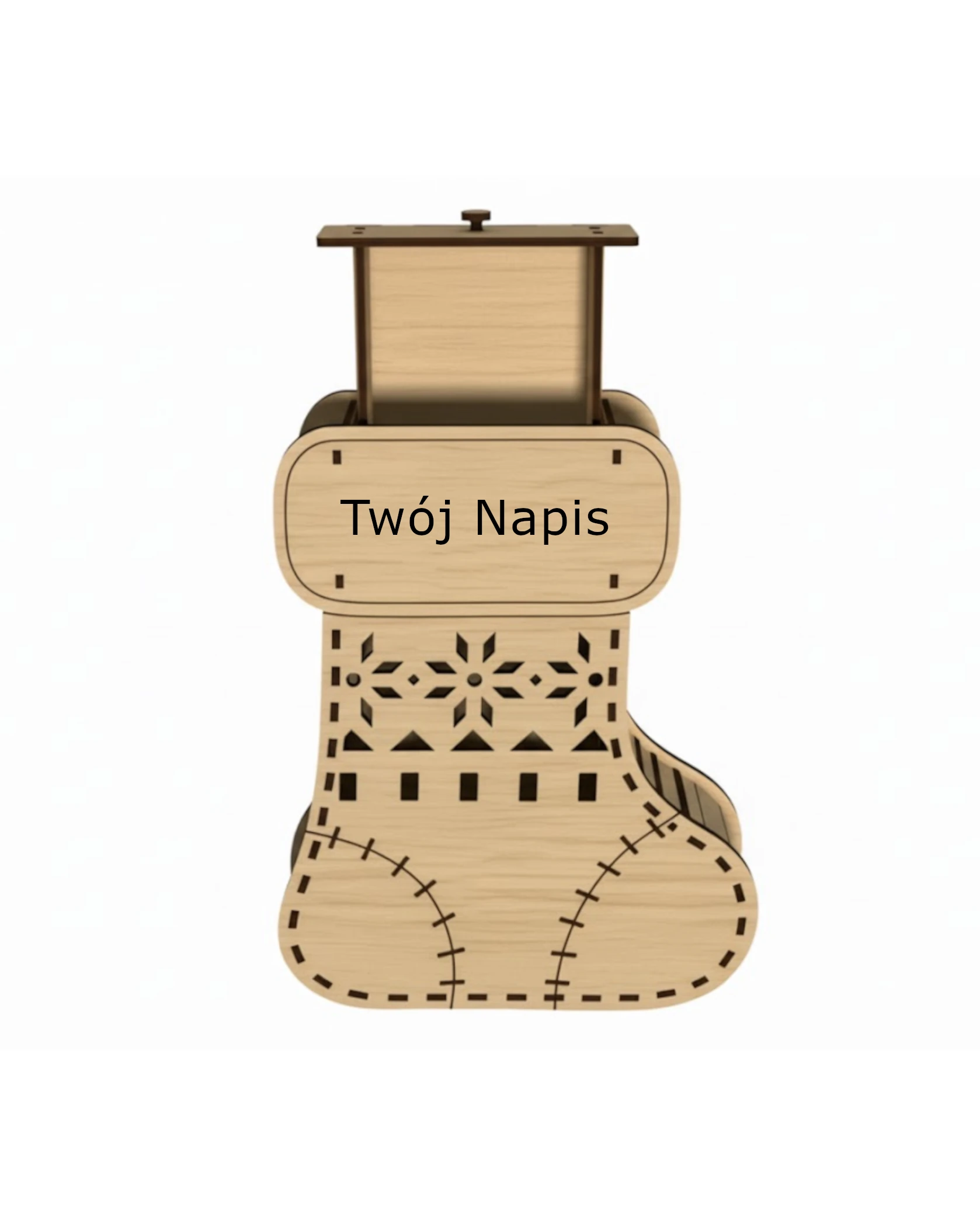 Drewniane Pudełko Świąteczne "But Mikołaja" z Szufladką - zdjęcie 3 - grawerowanie laserowe