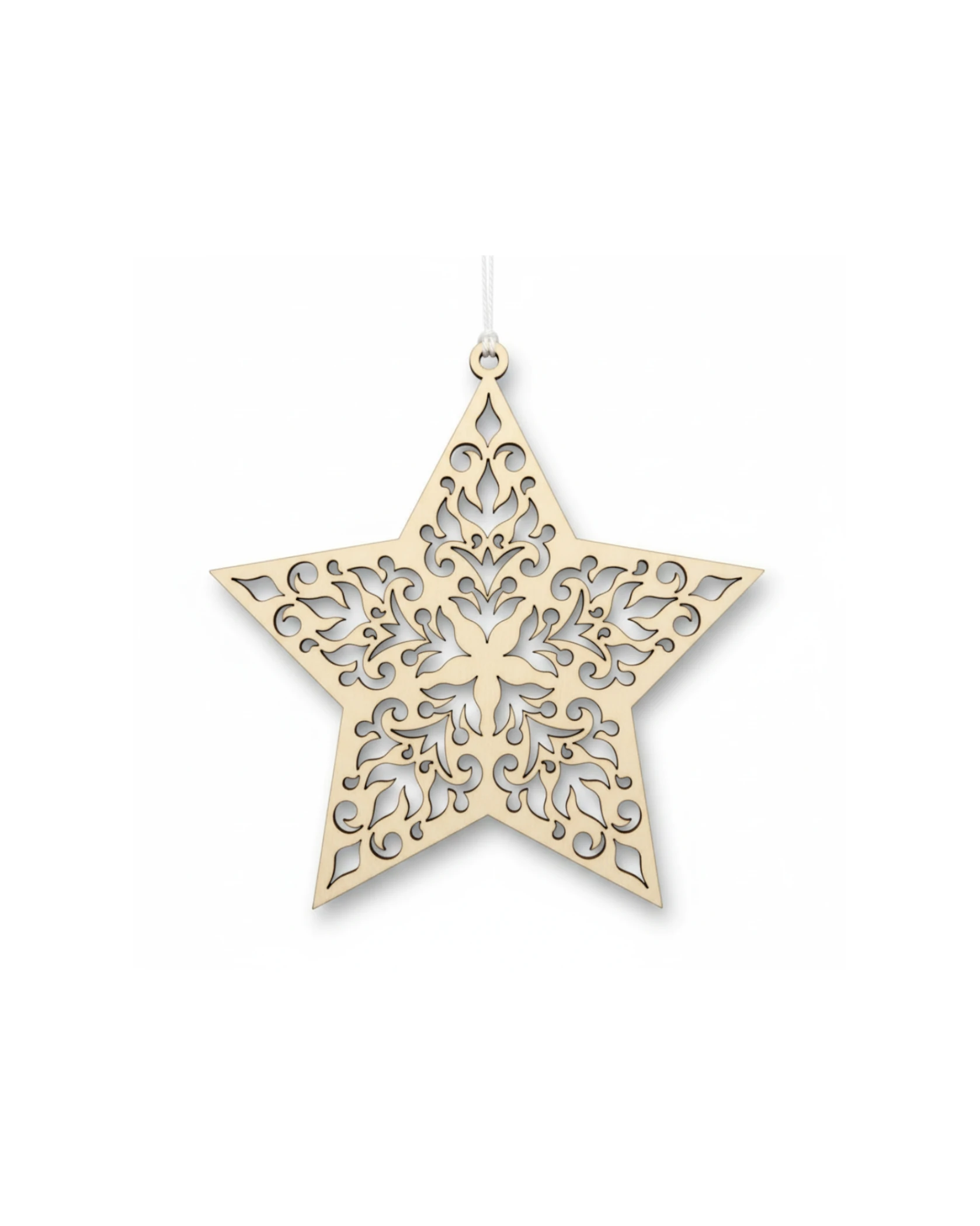 Drewniana Gwiazdka Ażurowa - Ozdoba Świąteczna do Zawieszenia - grawerowanie laserowe ze sklejki | Lumoria Studio Rybnik