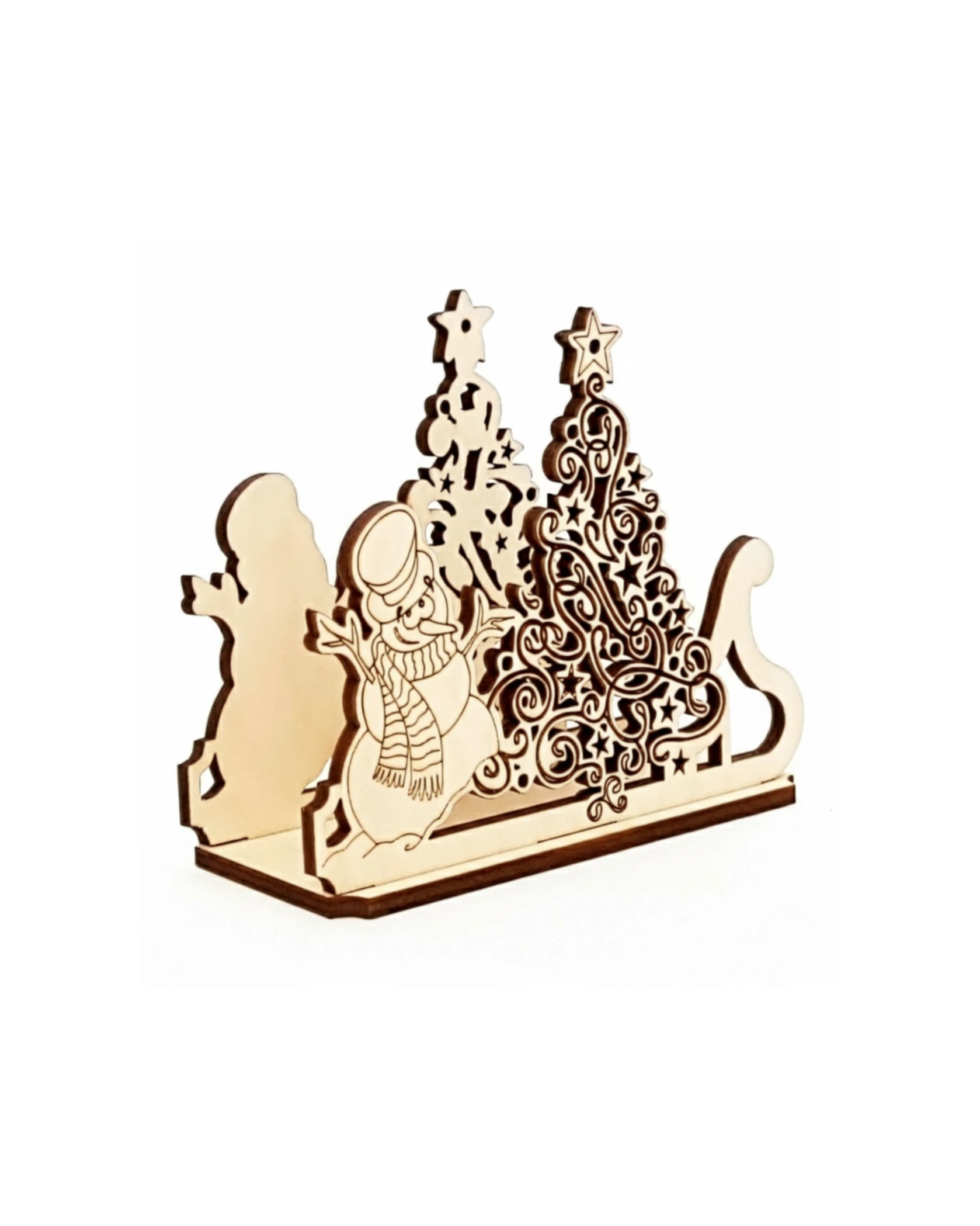 Świąteczny Serwetnik ze Sklejki – Stojak na Serwetki Renifer i Choinka - grawerowanie laserowe ze sklejki | Lumoria Studio Rybnik