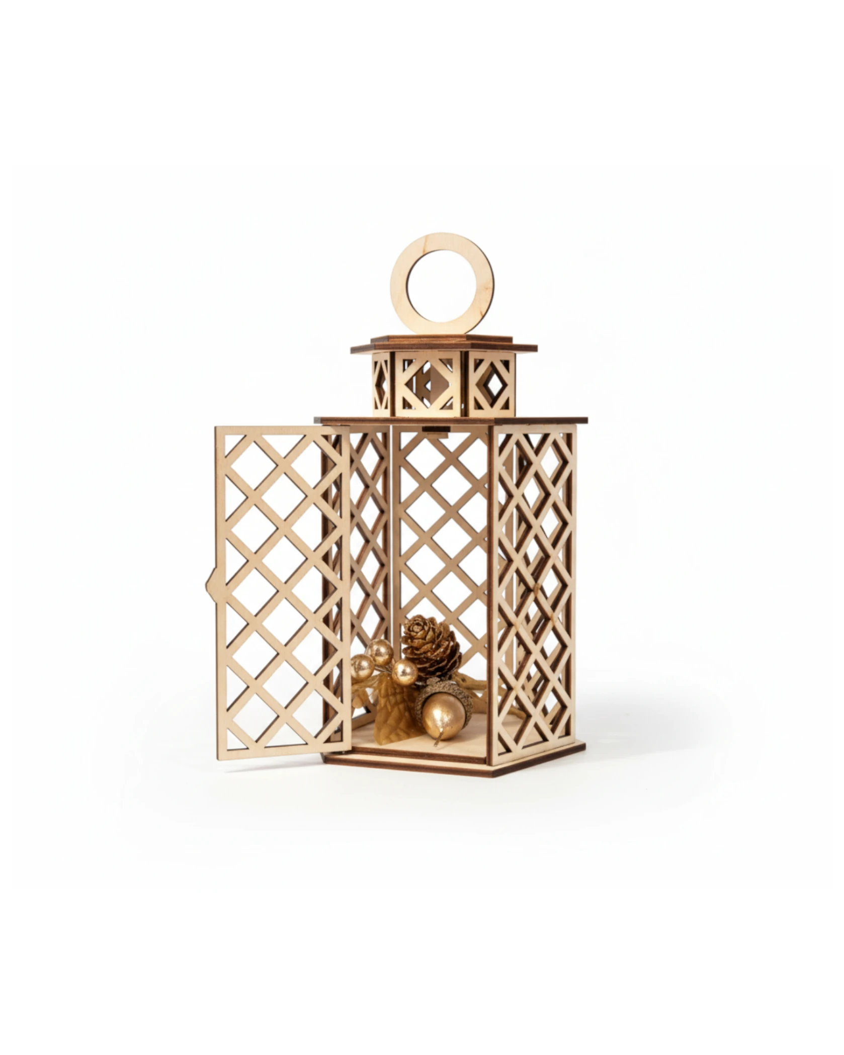 Świąteczny Lampion ze Sklejki - grawerowanie laserowe ze sklejki | Lumoria Studio Rybnik