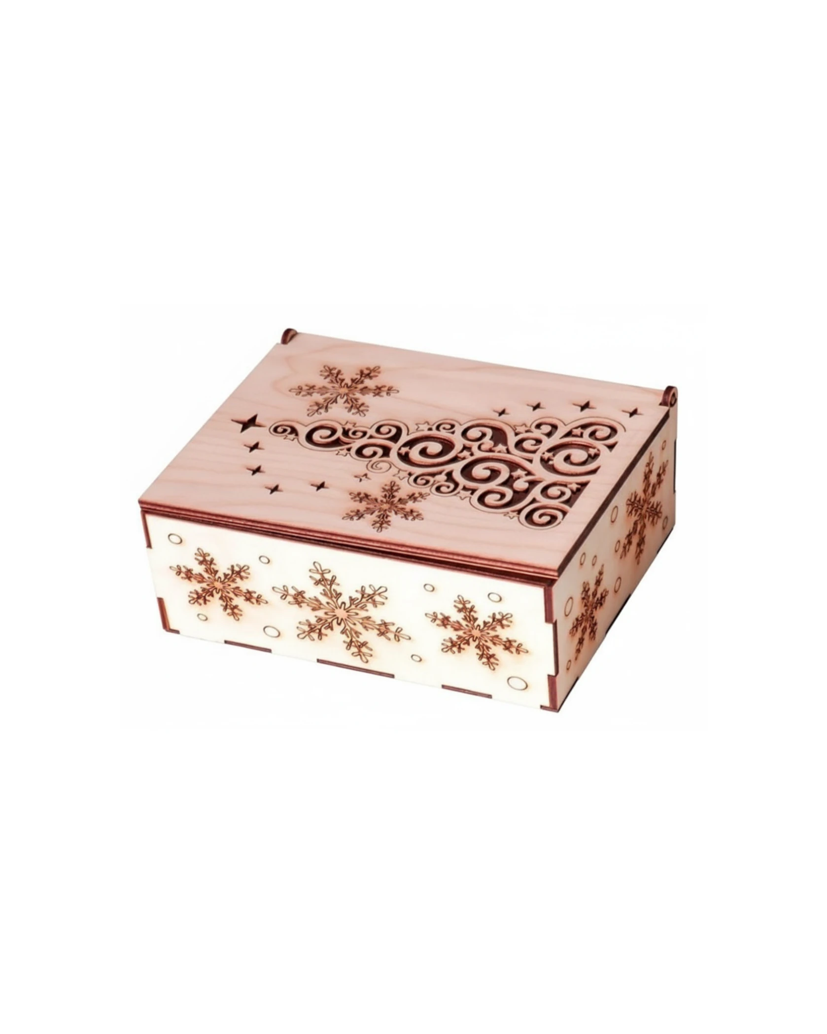 Szkatułka Drewniana Ażurowa - Zimowy Wzór - grawerowanie laserowe ze sklejki | Lumoria Studio Rybnik