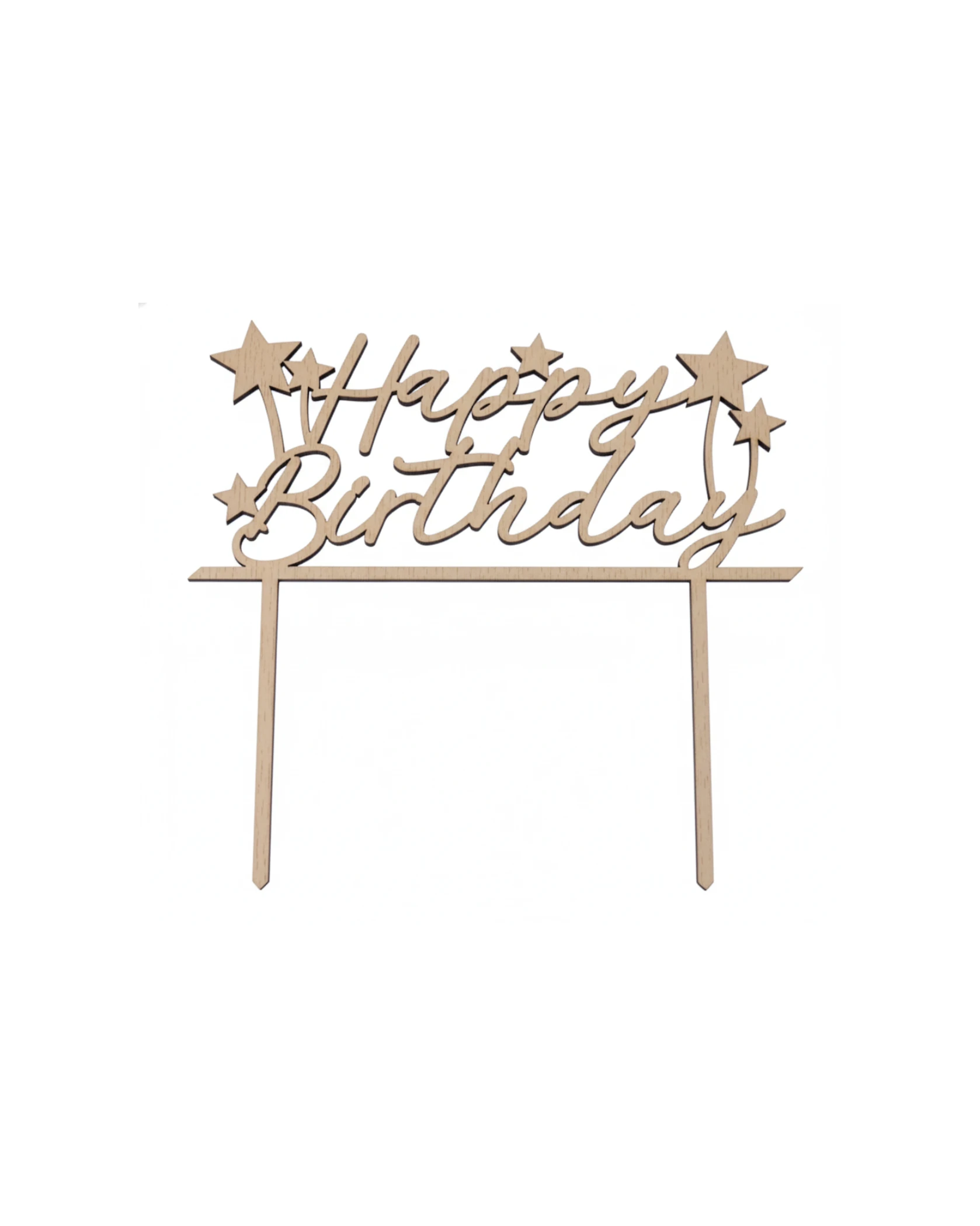 Drewniany Topper na Tort Urodzinowy "Happy Birthday" z Gwiazdkami - grawerowanie laserowe ze sklejki | Lumoria Studio Rybnik
