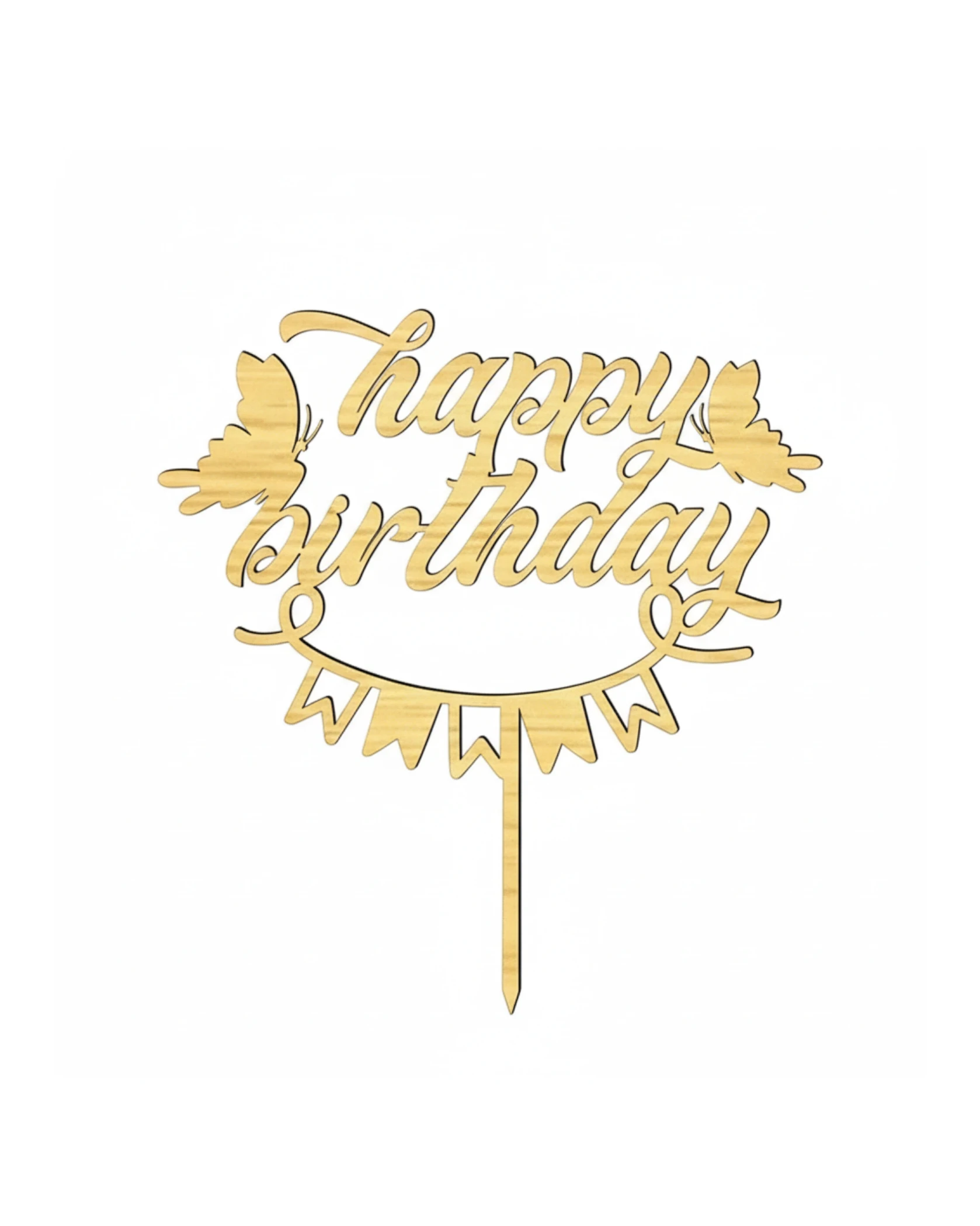 Topper Happy Birthday z motylkami - grawerowanie laserowe ze sklejki | Lumoria Studio Rybnik