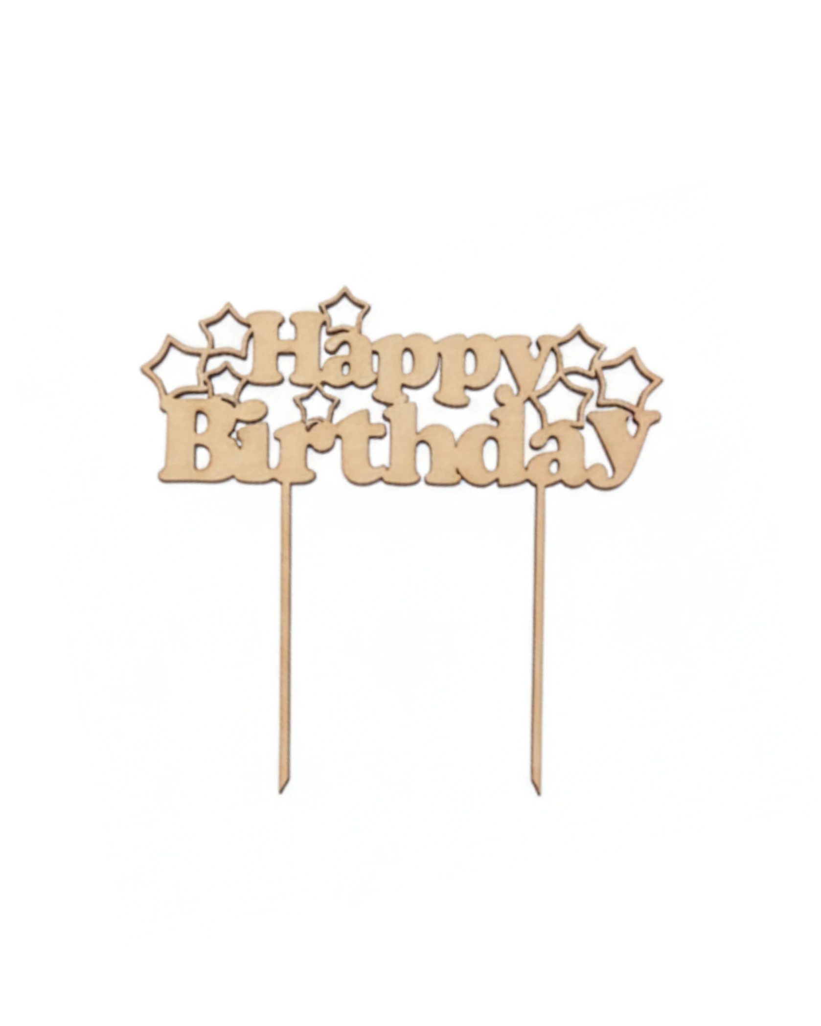Topper Happy Birthday z Gwiazdami - grawerowanie laserowe ze sklejki | Lumoria Studio Rybnik