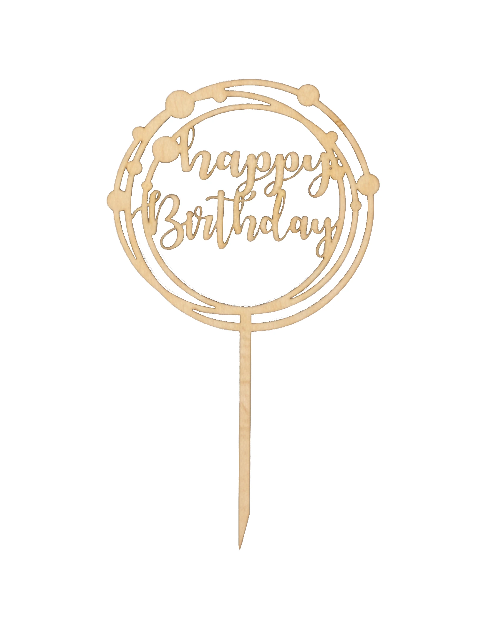 Topper Happy Birthday w Kole z Kółeczkami - grawerowanie laserowe ze sklejki | Lumoria Studio Rybnik