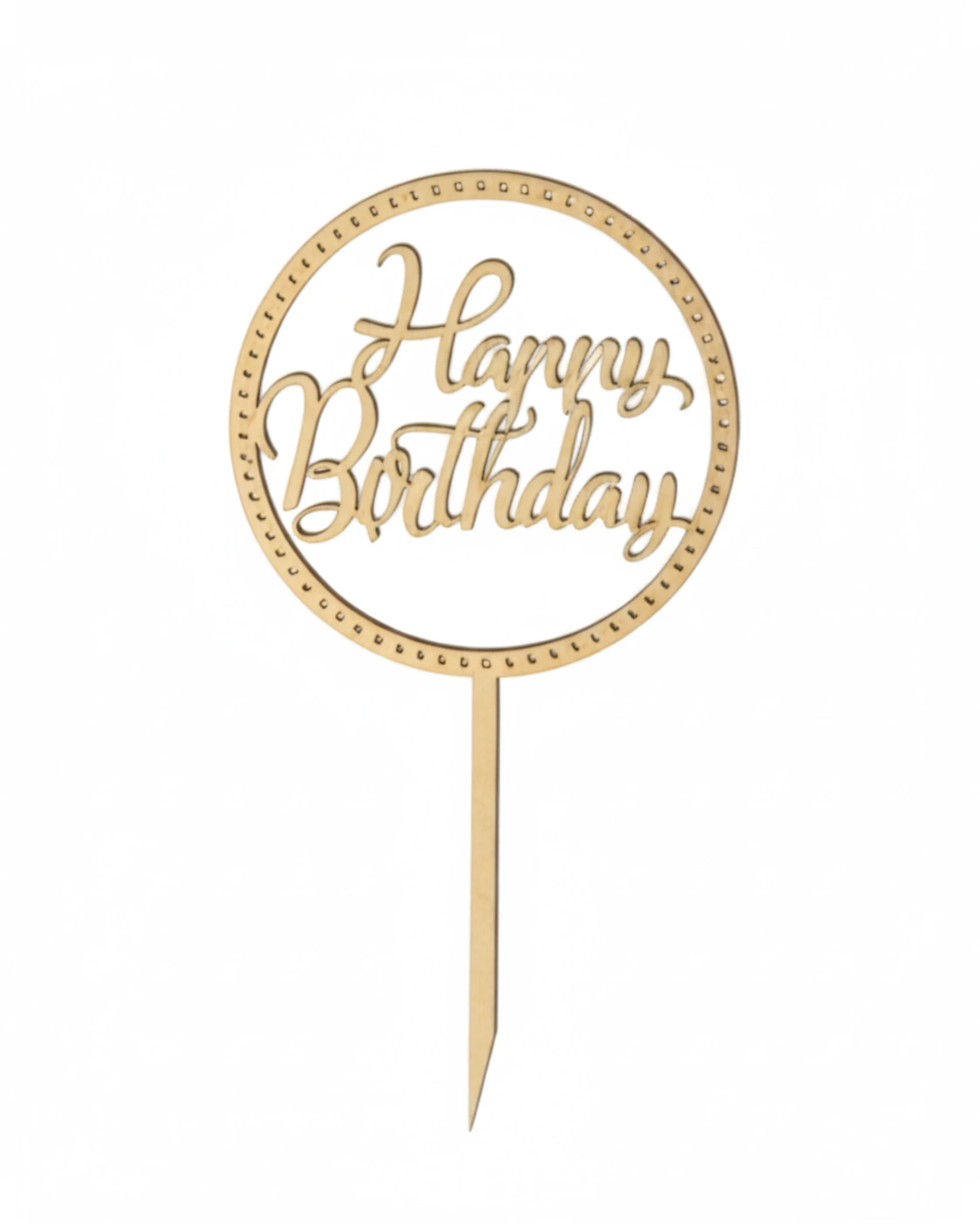 Drewniany Topper "Happy Birthday" w Ozdobnym Kole - grawerowanie laserowe ze sklejki | Lumoria Studio Rybnik