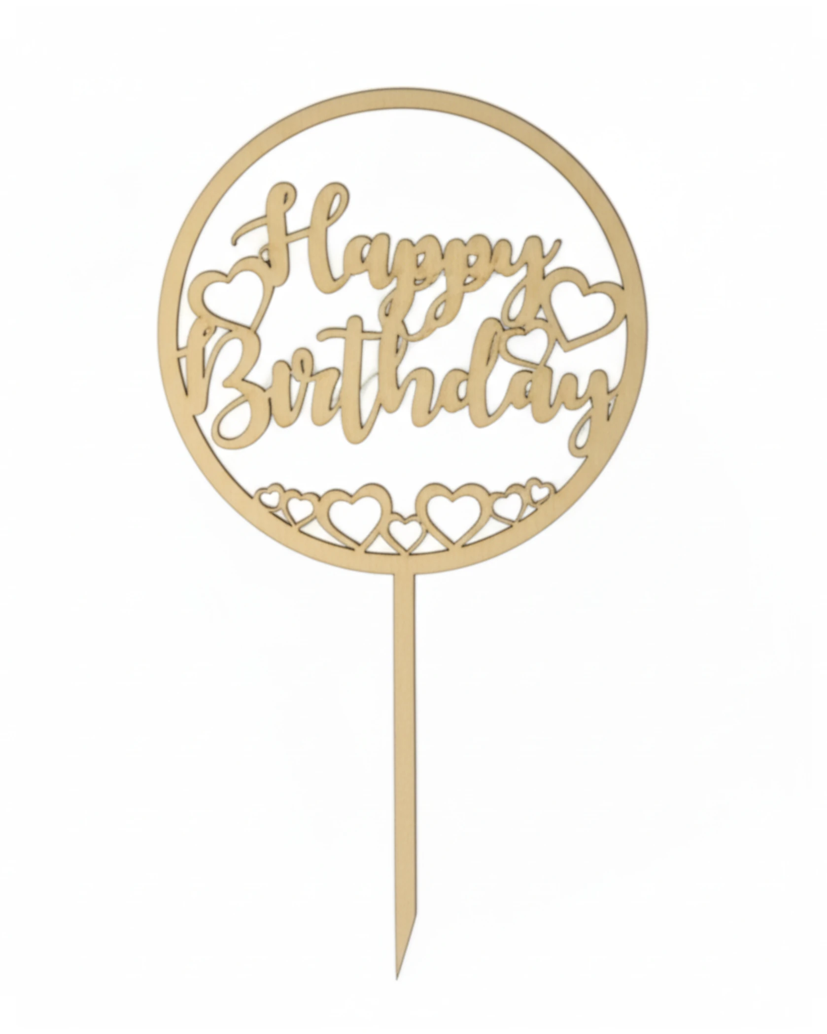 Topper "Happy Birthday" w Kole z Sercami - grawerowanie laserowe ze sklejki | Lumoria Studio Rybnik