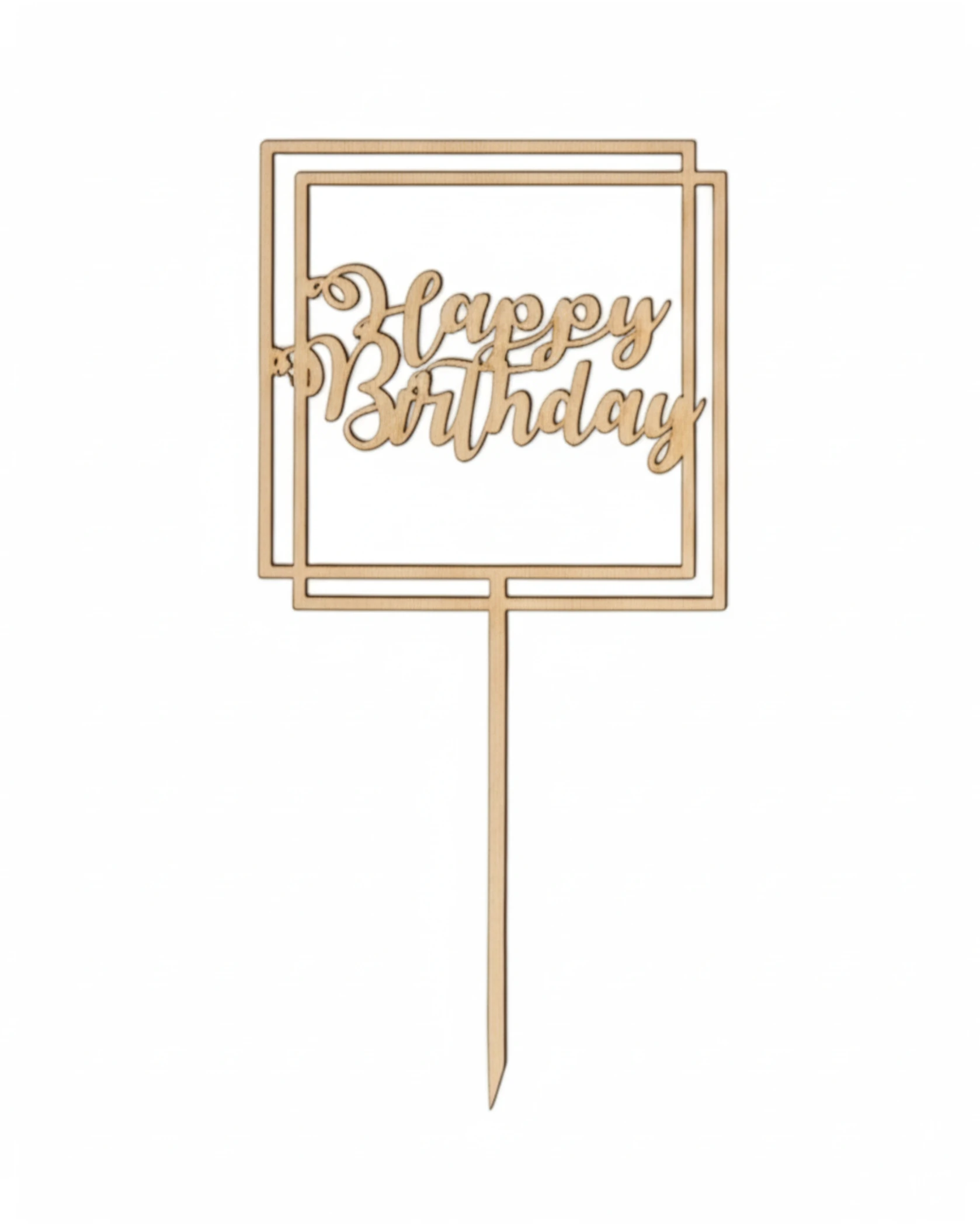 Topper "Happy Birthday" w Podwójnym Kwadracie - grawerowanie laserowe ze sklejki | Lumoria Studio Rybnik