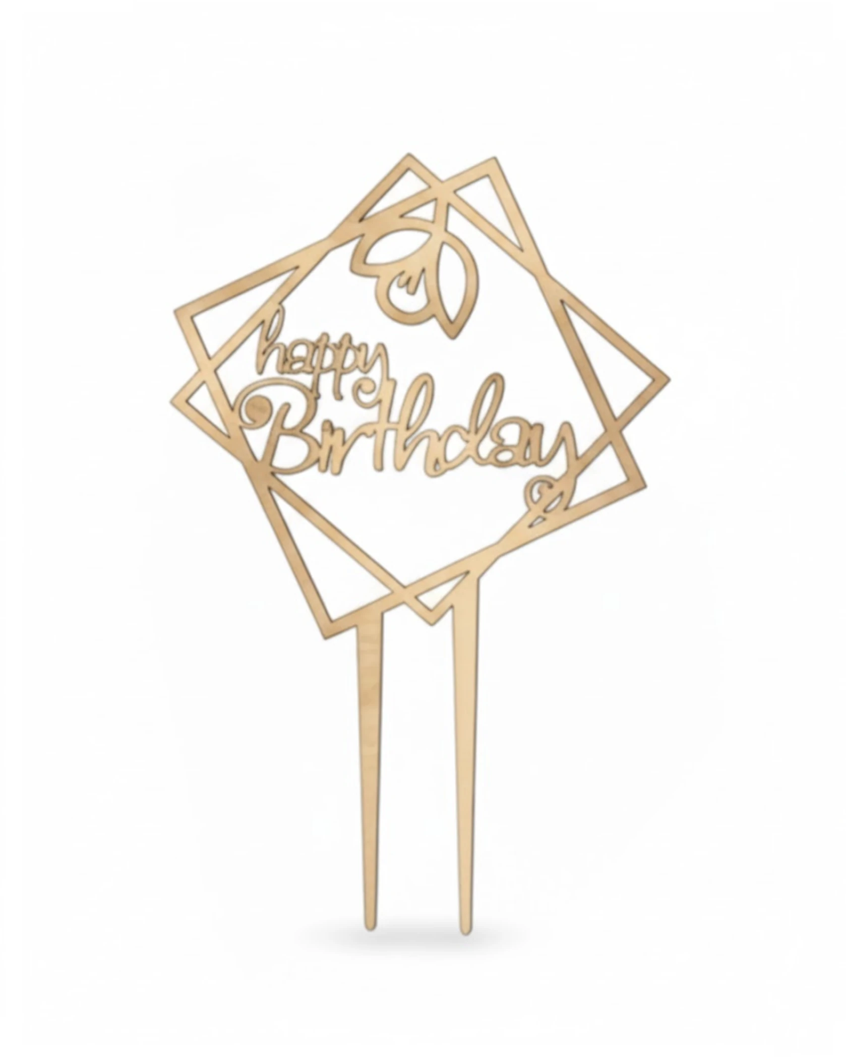 Topper "Happy Birthday" z Kwiatkiem 2 - grawerowanie laserowe ze sklejki | Lumoria Studio Rybnik
