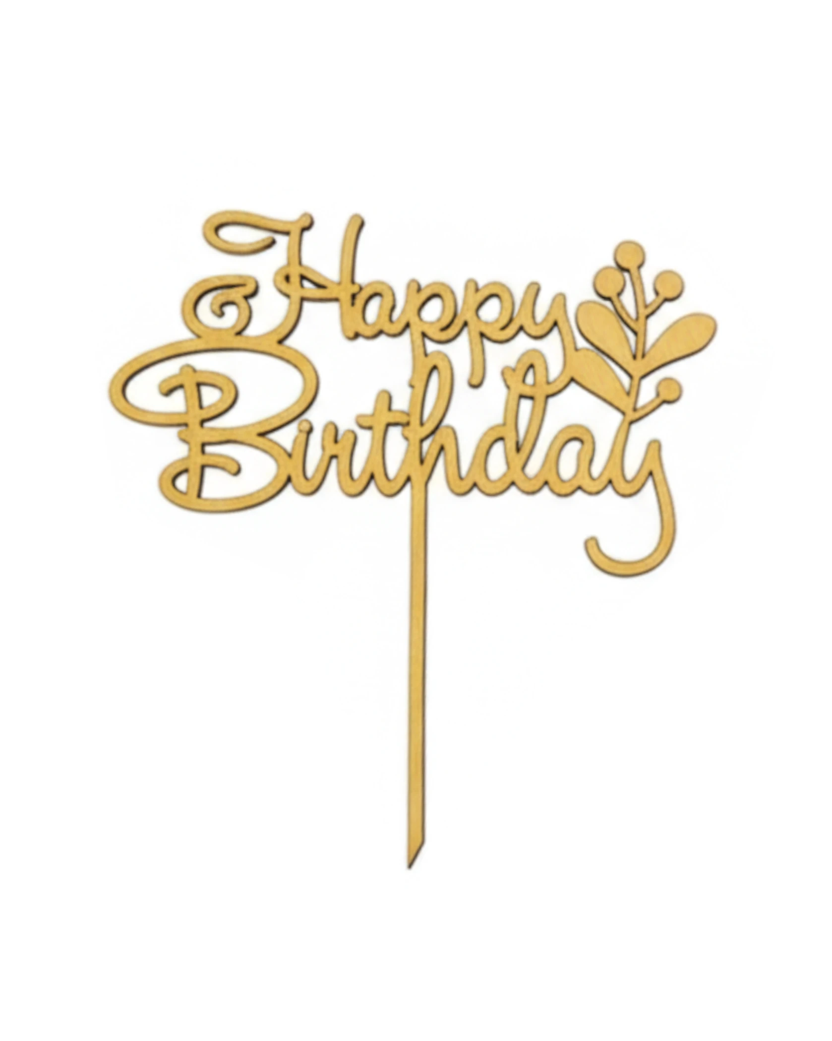 Topper "Happy Birthday" z Gałązką - grawerowanie laserowe ze sklejki | Lumoria Studio Rybnik