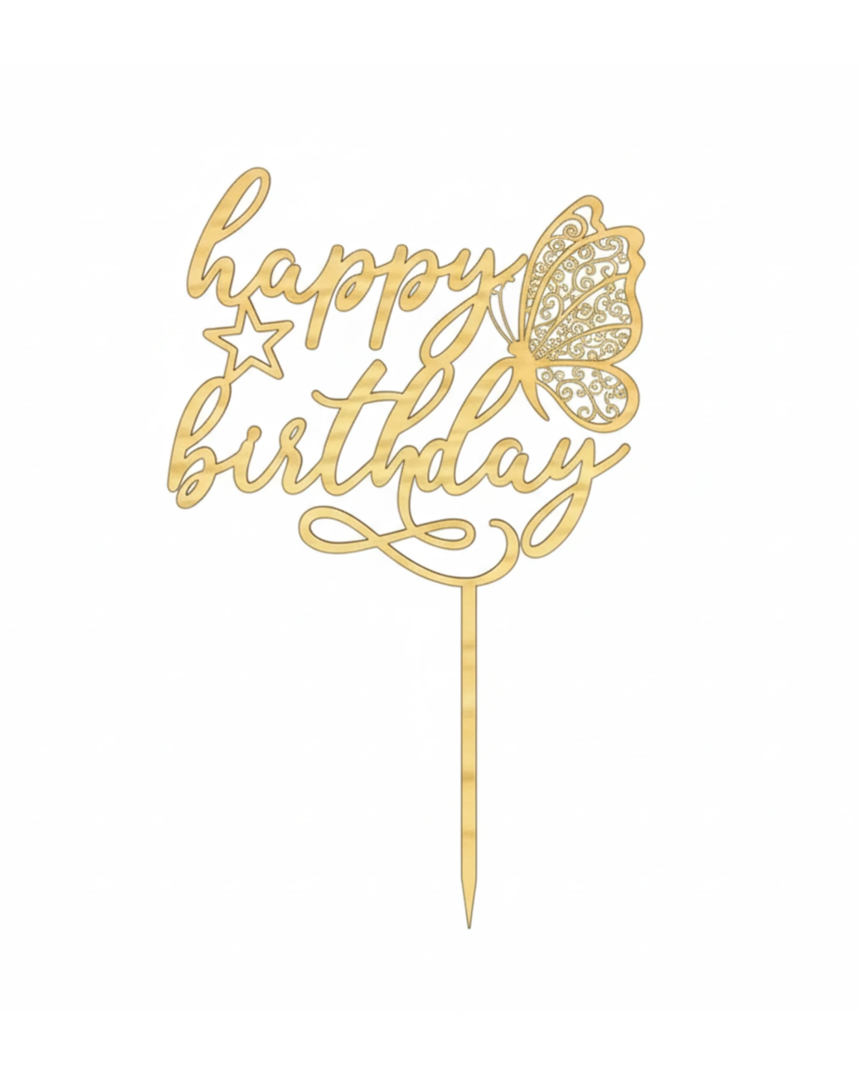 Topper Happy Birthday z Motylem - grawerowanie laserowe ze sklejki | Lumoria Studio Rybnik