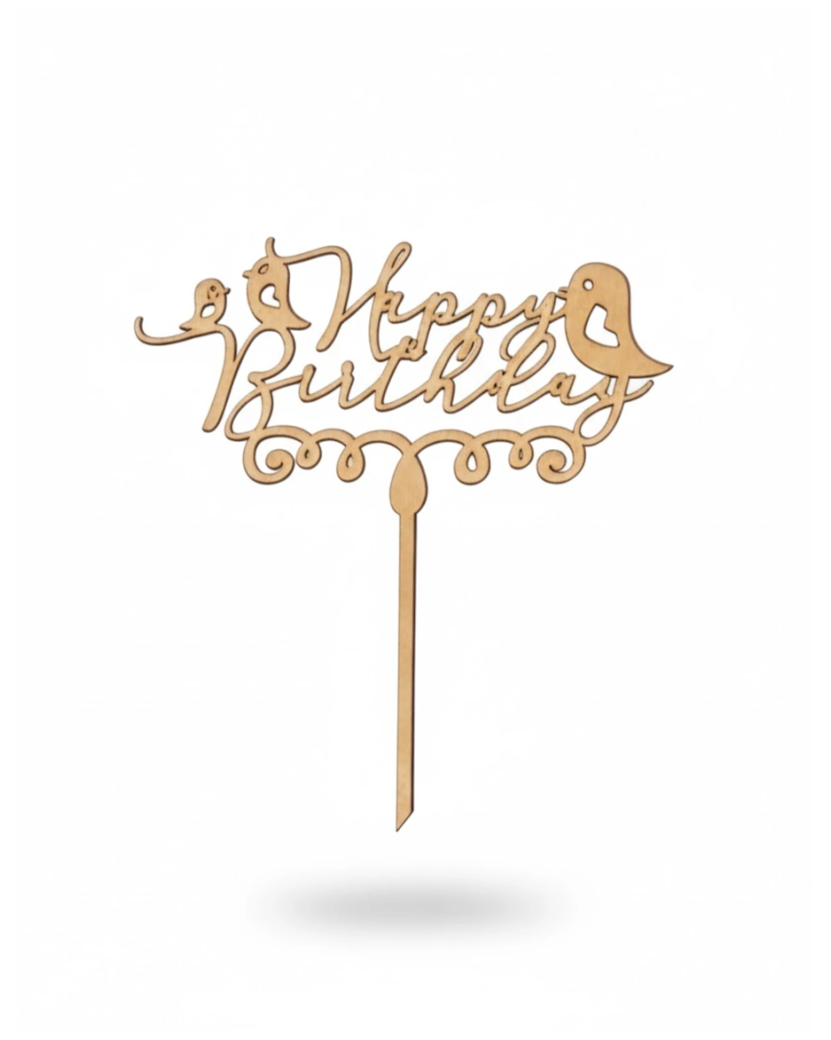 Topper "Happy Birthday" z Ptaszkami - grawerowanie laserowe ze sklejki | Lumoria Studio Rybnik