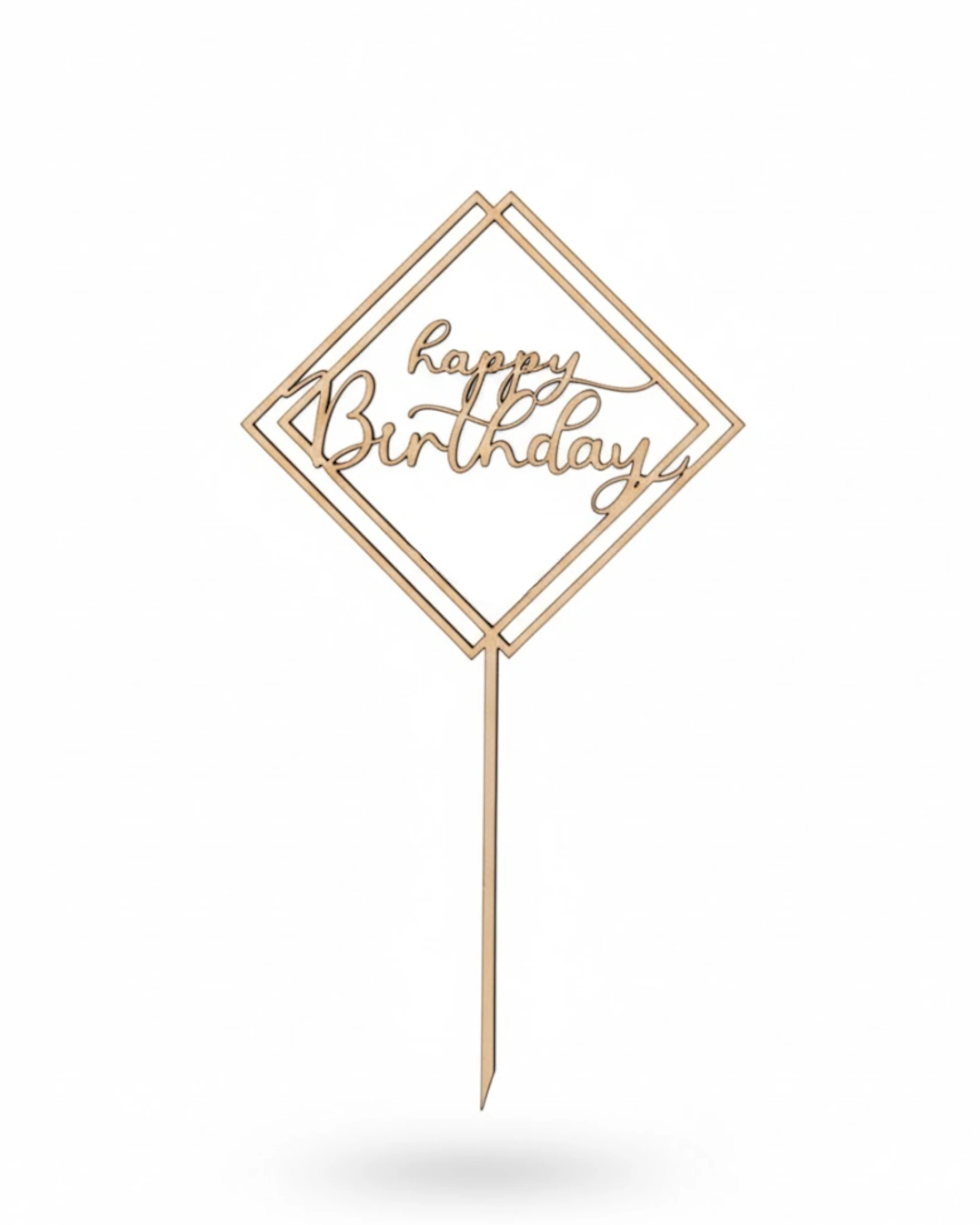 Topper "Happy Birthday" w Rombie - grawerowanie laserowe ze sklejki | Lumoria Studio Rybnik