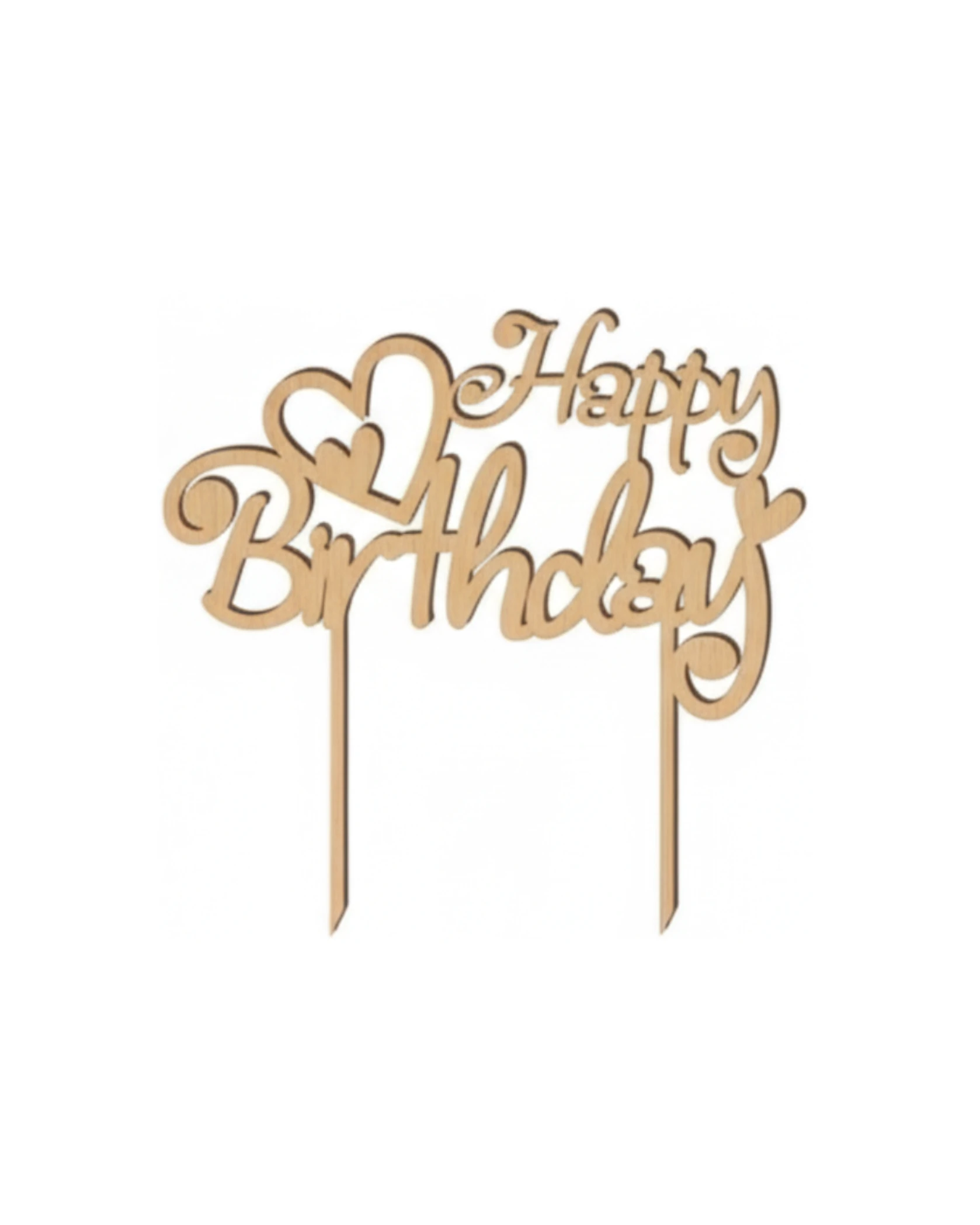 Topper "Happy Birthday" z Sercem - grawerowanie laserowe ze sklejki | Lumoria Studio Rybnik