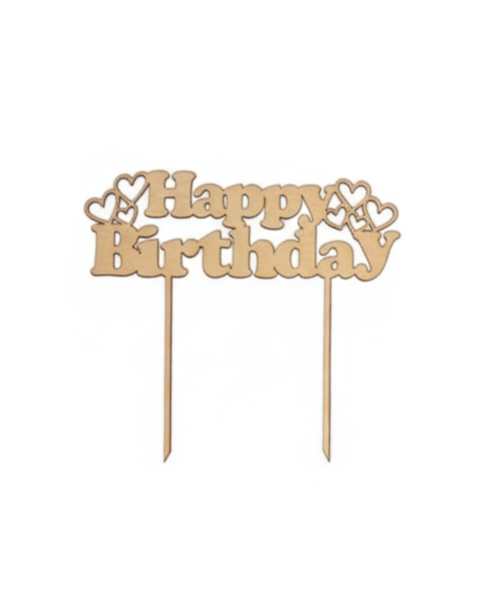 Topper "Happy Birthday" z Sercami - grawerowanie laserowe ze sklejki | Lumoria Studio Rybnik