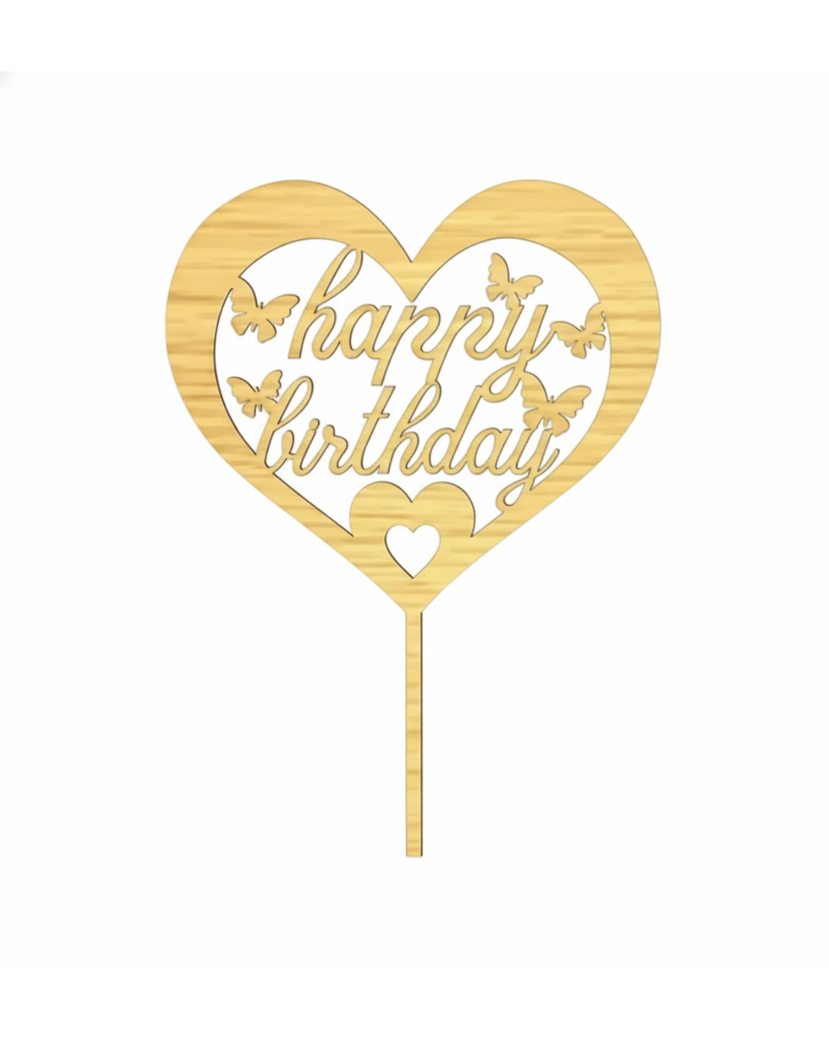 Topper Happy Birthday Serce z Motylami - grawerowanie laserowe ze sklejki | Lumoria Studio Rybnik